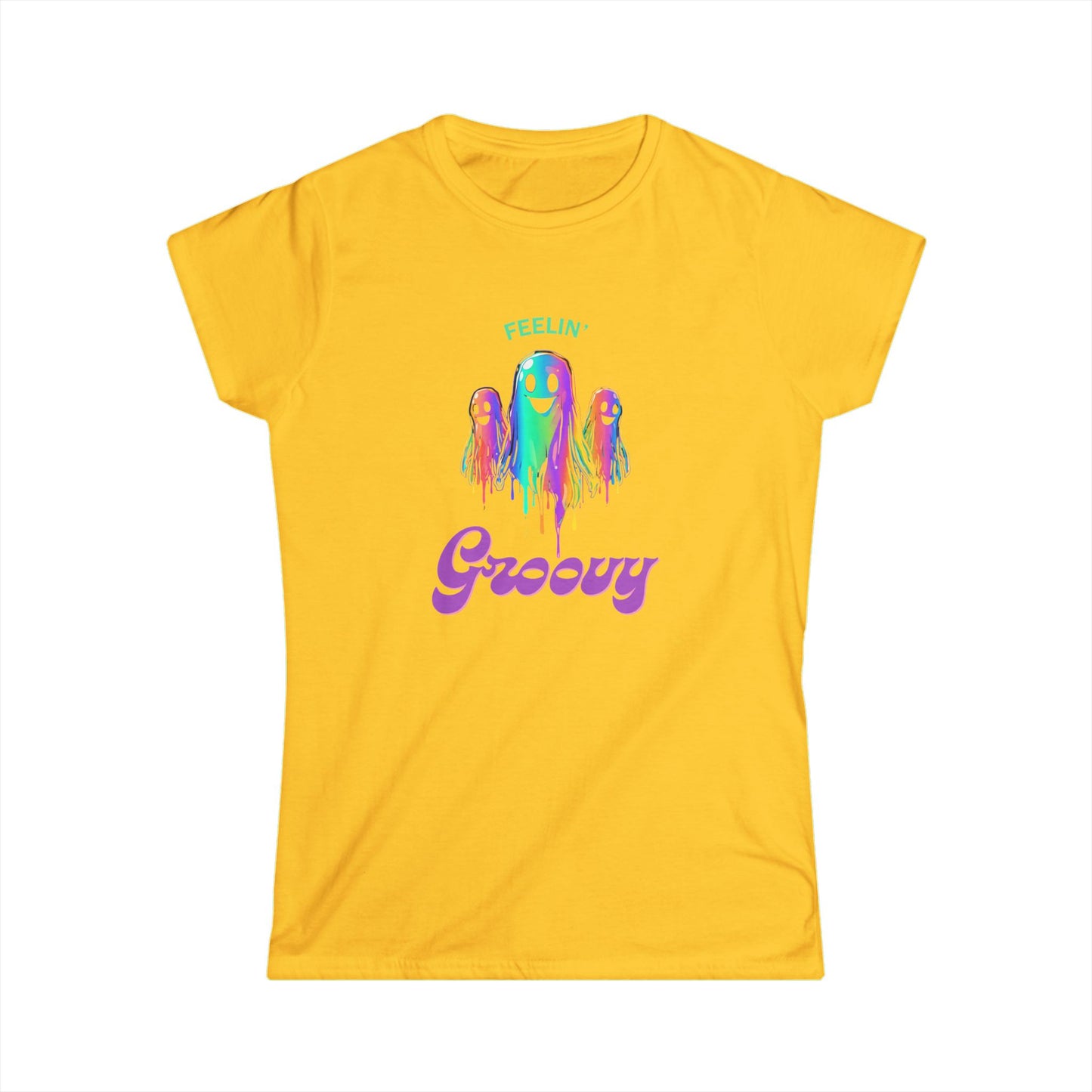 Groovy Ghosts Women's Softstyle Tee - Fun Casual Top, Vibrant Graphic Tee, Festival Shirt, Gift for Friends, Summer Vibes