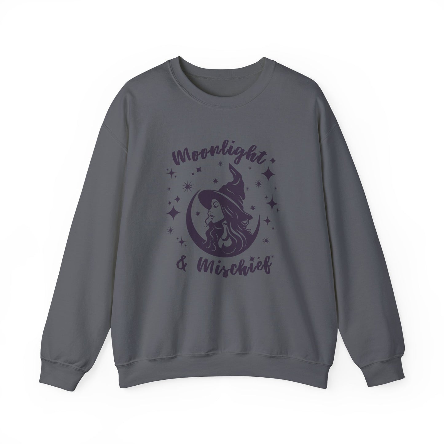 Moonlight & Mischief Crewneck Sweatshirt, Cozy Witchy Sweatshirt, Unisex Halloween Apparel, Fall Fashion, Gift for Her