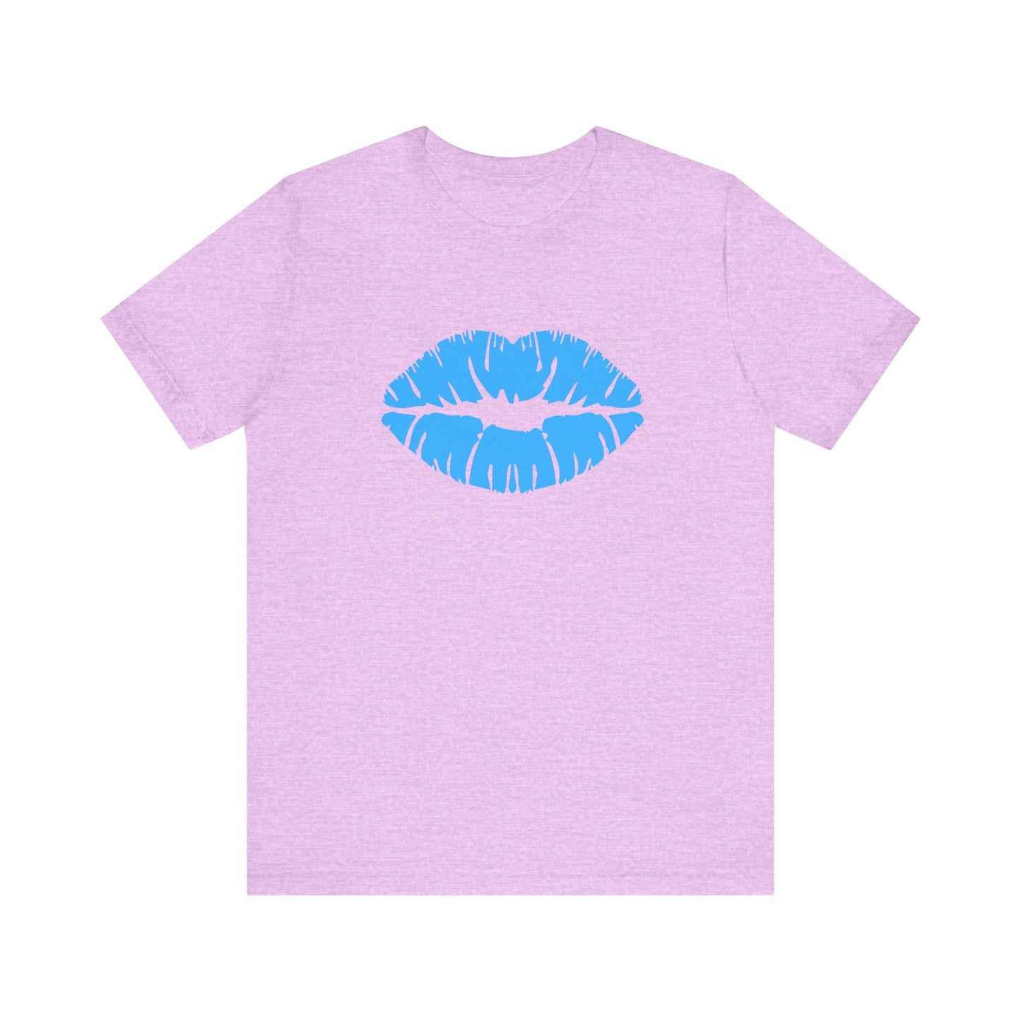 Blue Lips Kiss Print Unisex Tee, Casual Wear, Gift for Her, Valentine's Day Shirt, Fun Graphic Top, Everyday Style