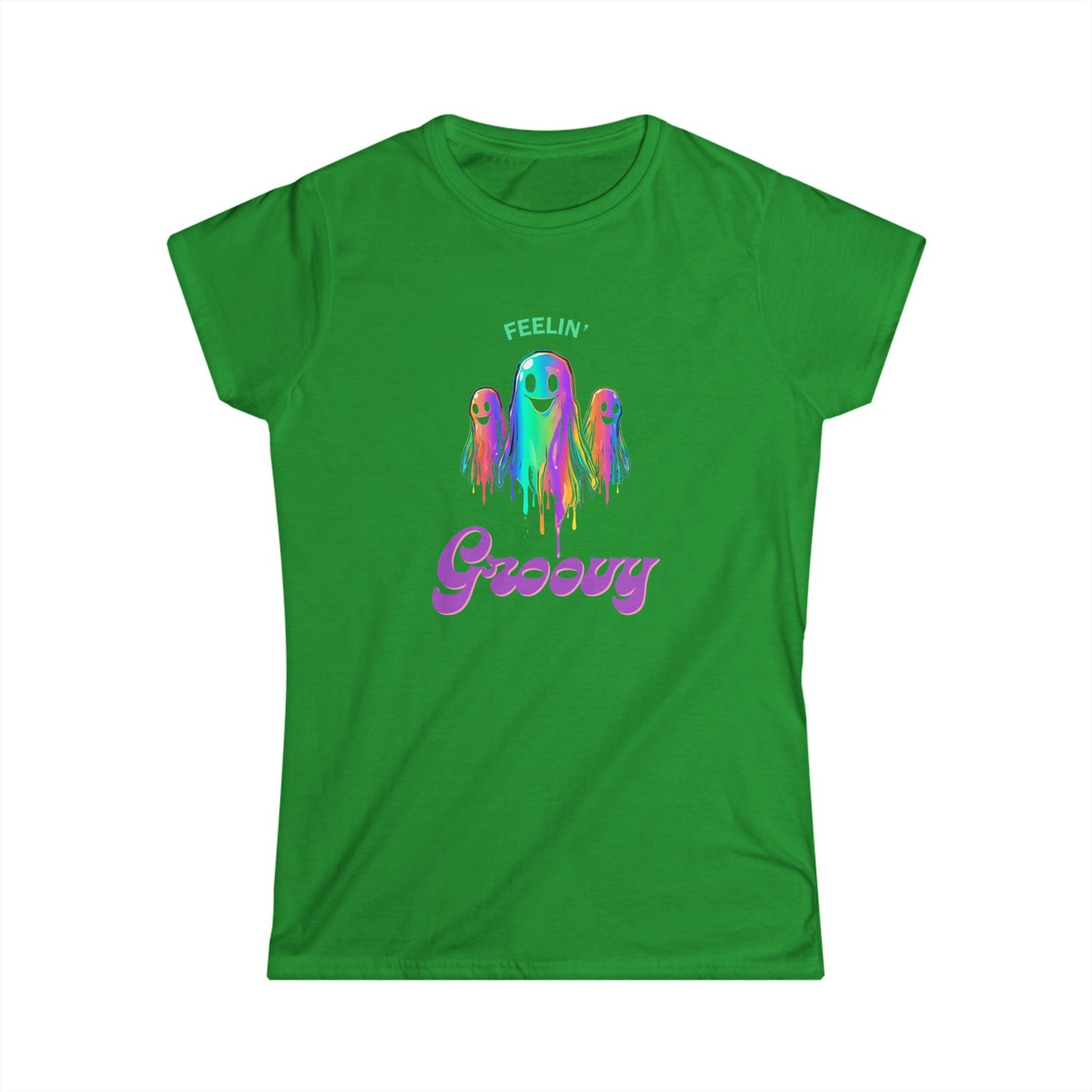 Groovy Ghosts Women's Softstyle Tee - Fun Casual Top, Vibrant Graphic Tee, Festival Shirt, Gift for Friends, Summer Vibes