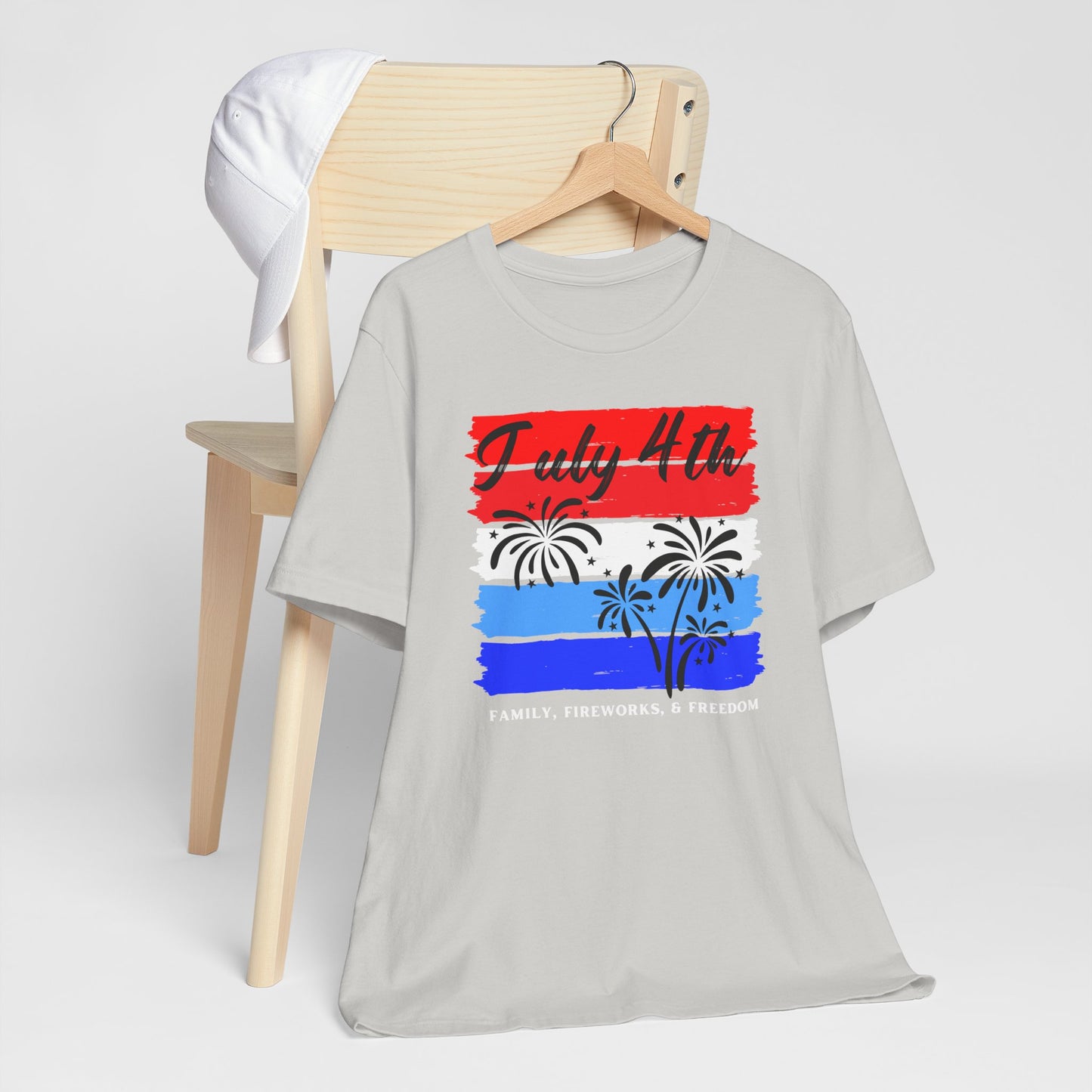 July 4th Family Freedom Tee, Unisex Independence Day Shirt, Patriotic Fireworks T-Shirt, Summer Celebration Top, Holiday Graphic Apparel