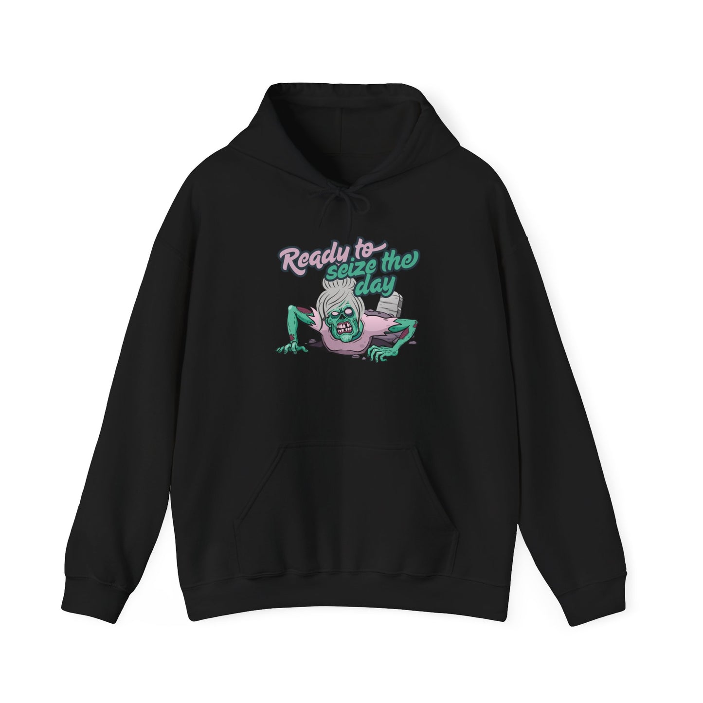 Zombie Vibes Hooded Sweatshirt - Seize the Day, Halloween Gift, Cozy Fall Wear, Unisex Pullover, Casual Comfort