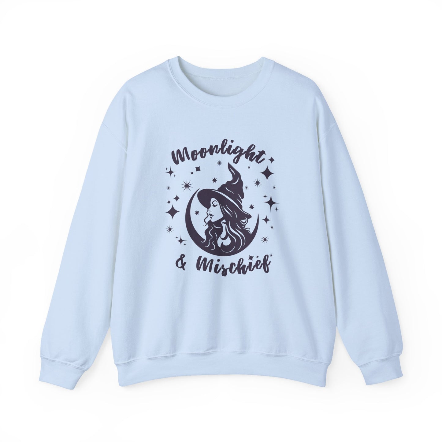 Moonlight & Mischief Crewneck Sweatshirt, Cozy Witchy Sweatshirt, Unisex Halloween Apparel, Fall Fashion, Gift for Her