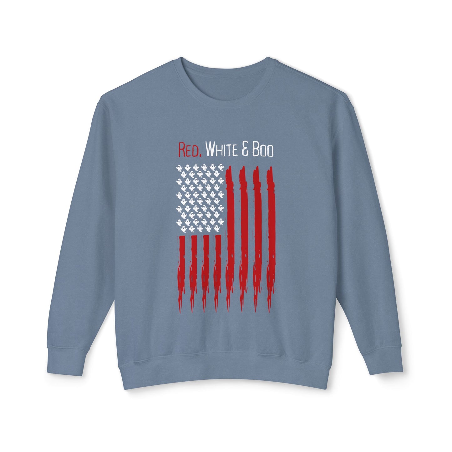 Red White and Boo Crewneck Sweatshirt with Flag Design, Show your American Spirit in Spooky Season