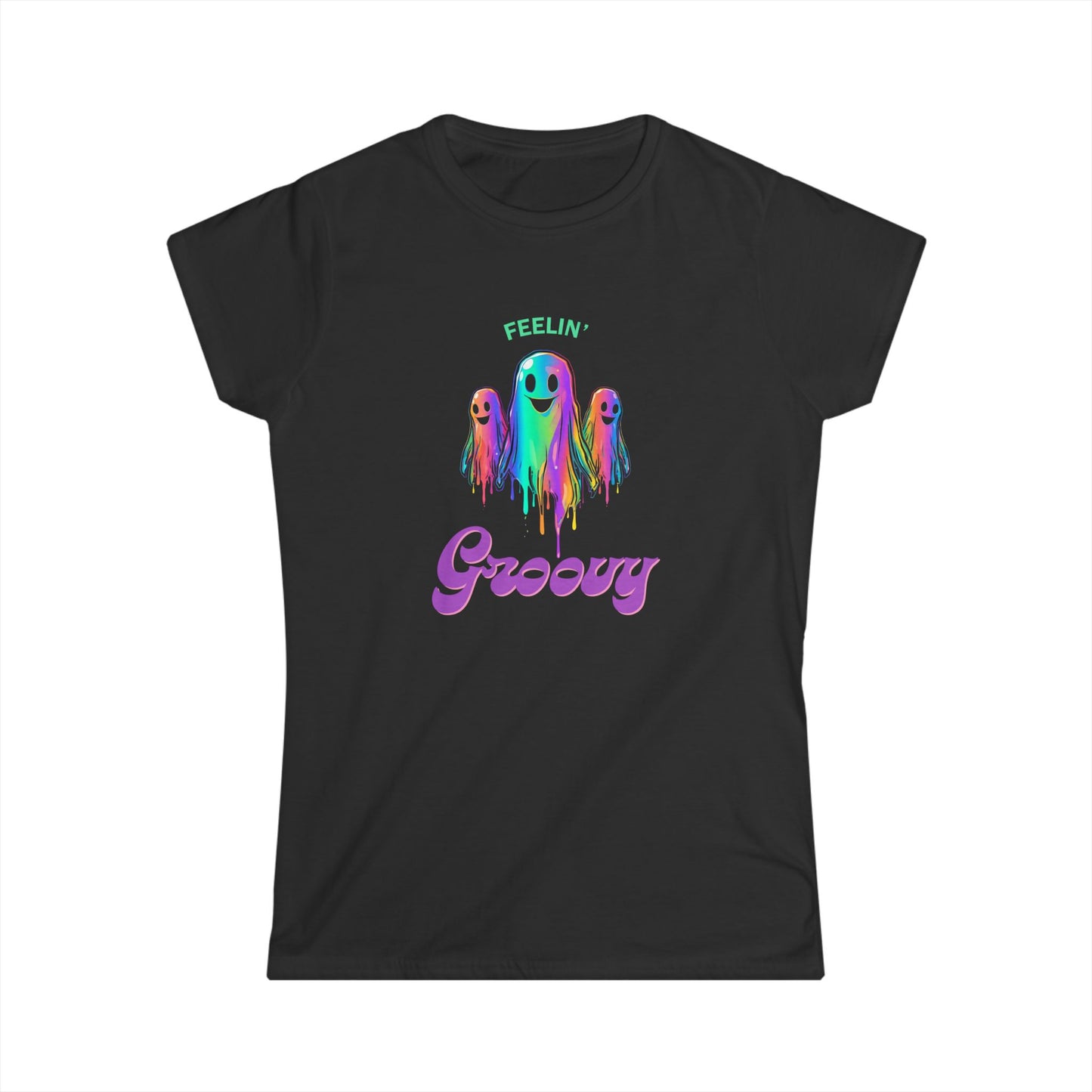 Groovy Ghosts Women's Softstyle Tee - Fun Casual Top, Vibrant Graphic Tee, Festival Shirt, Gift for Friends, Summer Vibes