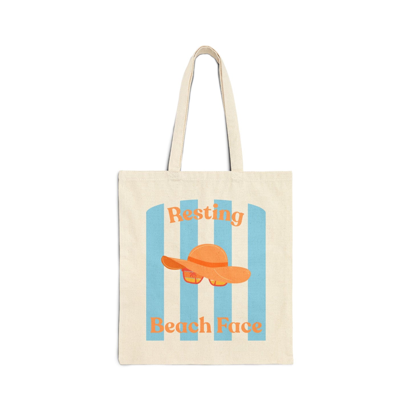 Beach Tote Bag — "Resting Beach Face" Canvas Tote with Sun Hat Design
