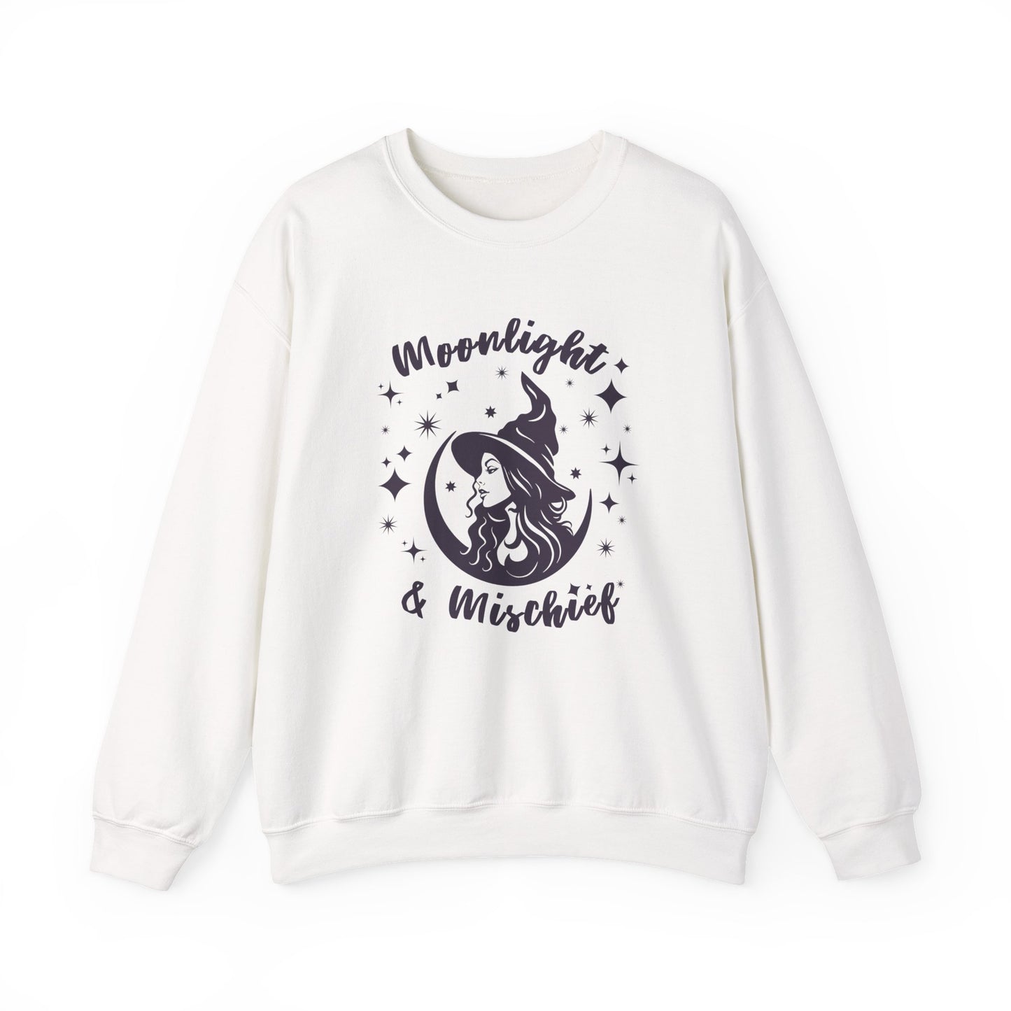 Moonlight & Mischief Crewneck Sweatshirt, Cozy Witchy Sweatshirt, Unisex Halloween Apparel, Fall Fashion, Gift for Her