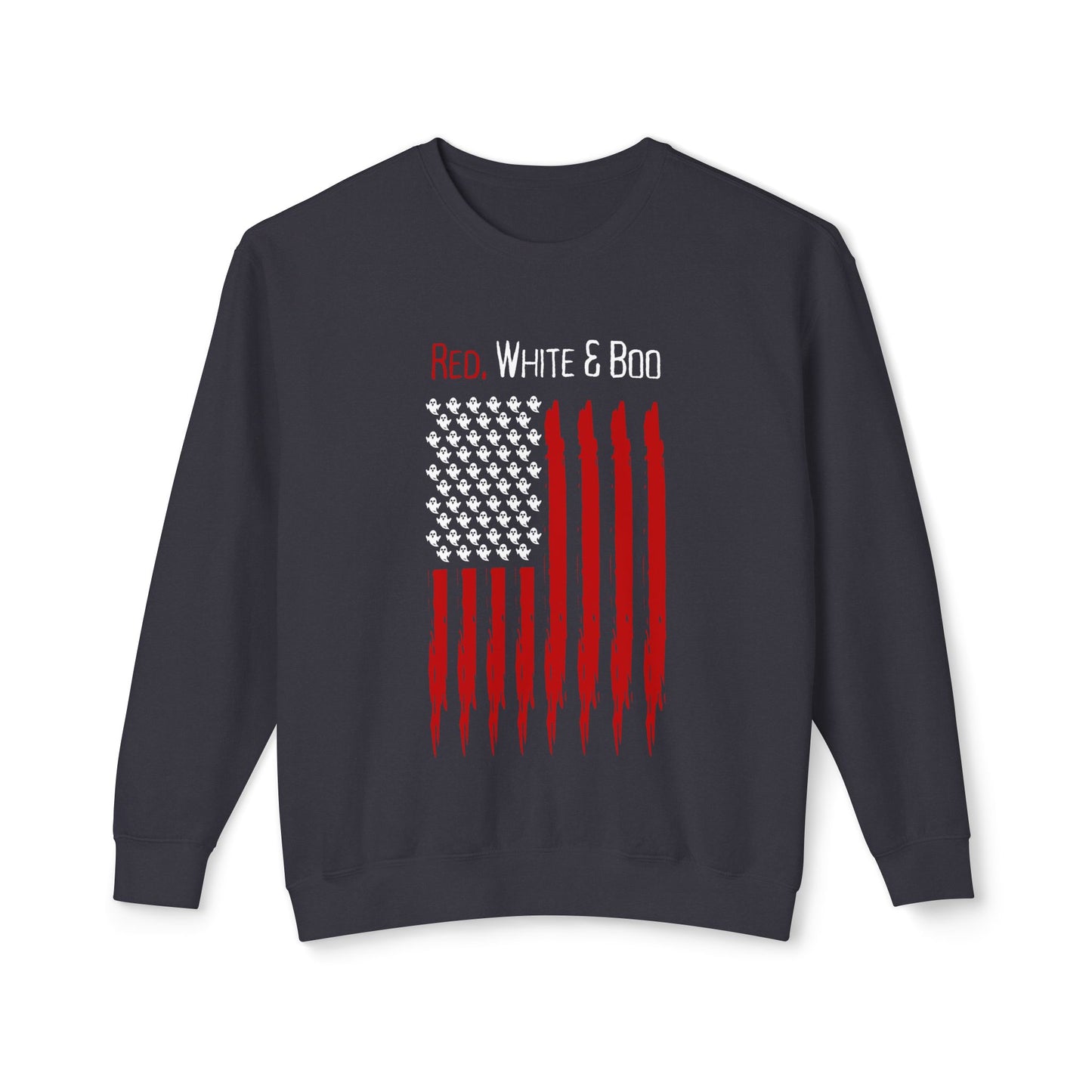 Red White and Boo Crewneck Sweatshirt with Flag Design, Show your American Spirit in Spooky Season
