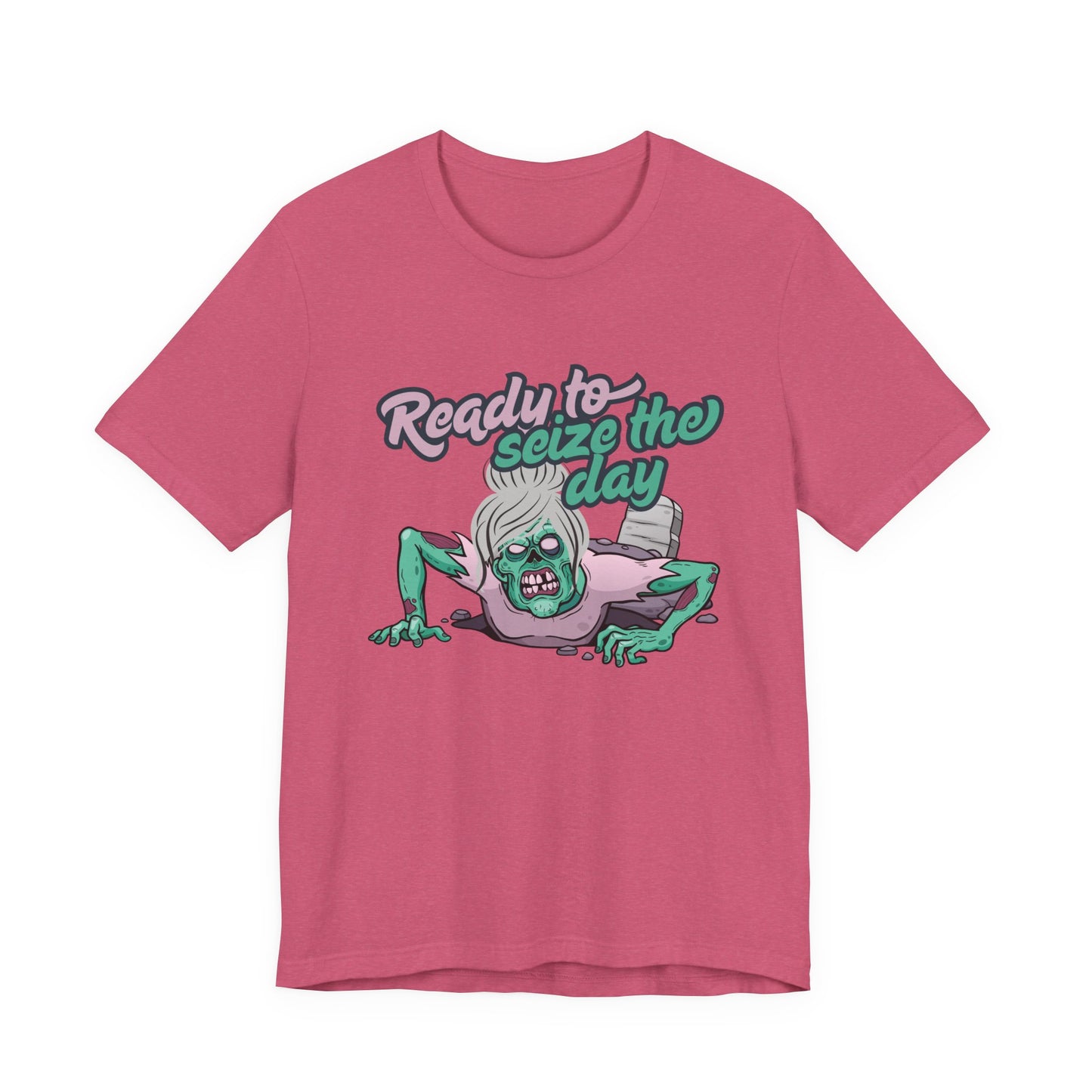 Zombie-Themed Graphic Tee, Ready to Seize the Day T-Shirt, Unisex Horror Costume, Halloween Apparel, Funny Zombie tee