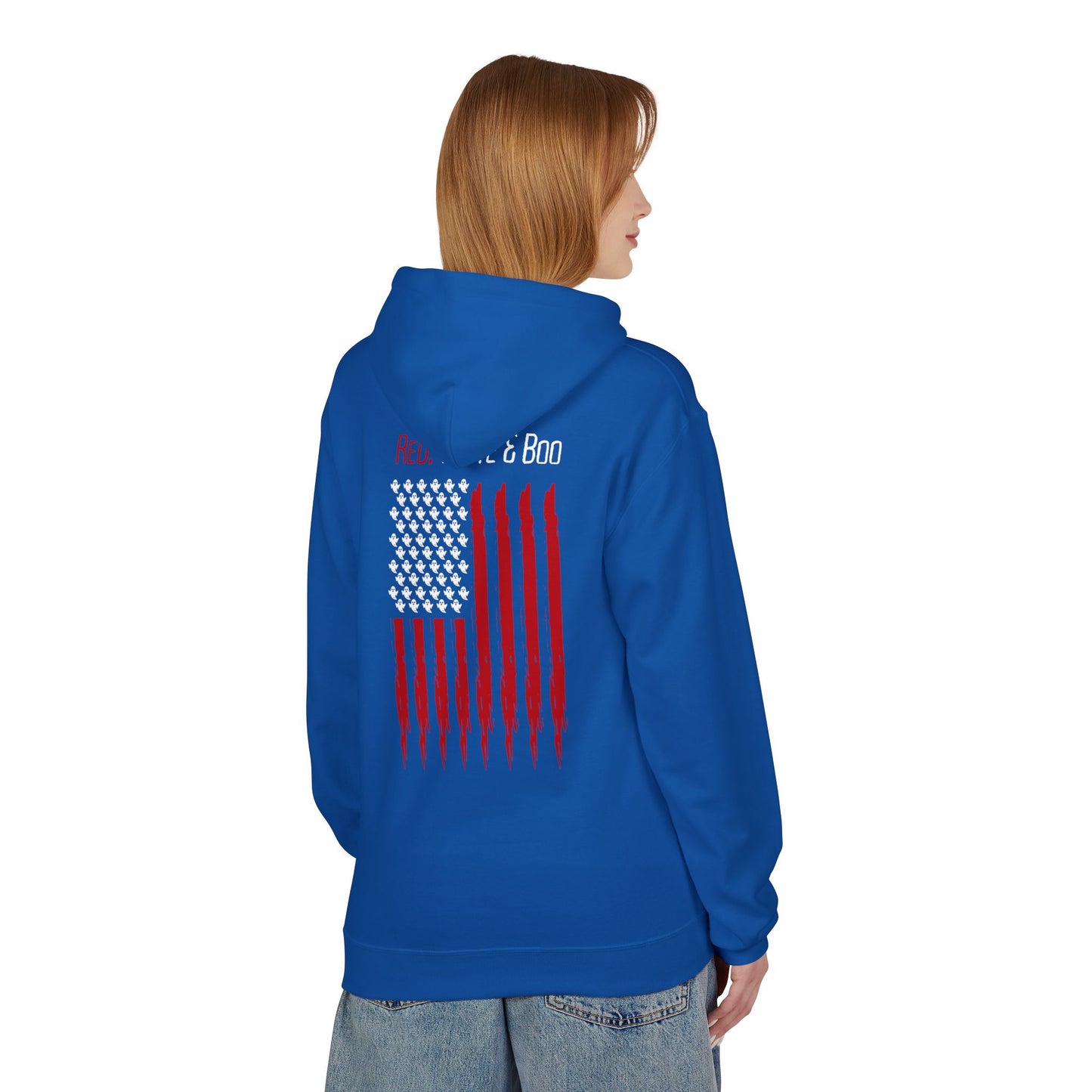 Red White and Boo Hoodie Unisex Midweight Softstyle Fleece Hoodie with Red Graphic, Cozy Sweatshirt for Fall, Gift for Him or Her, Casual Layering Top