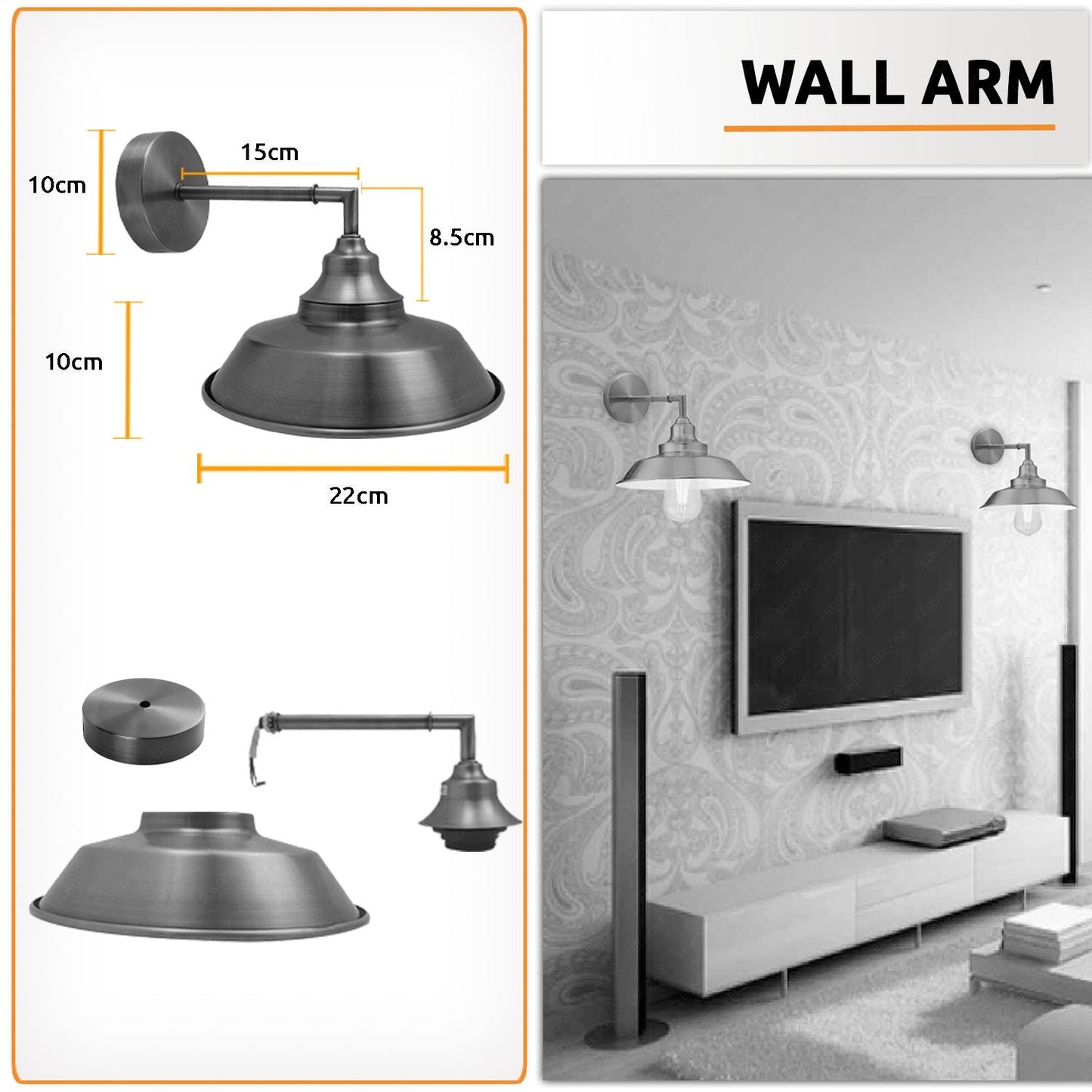 Industrial Vintage Retro Wall Lamp Indoor E27 Edison Satin Nickel
