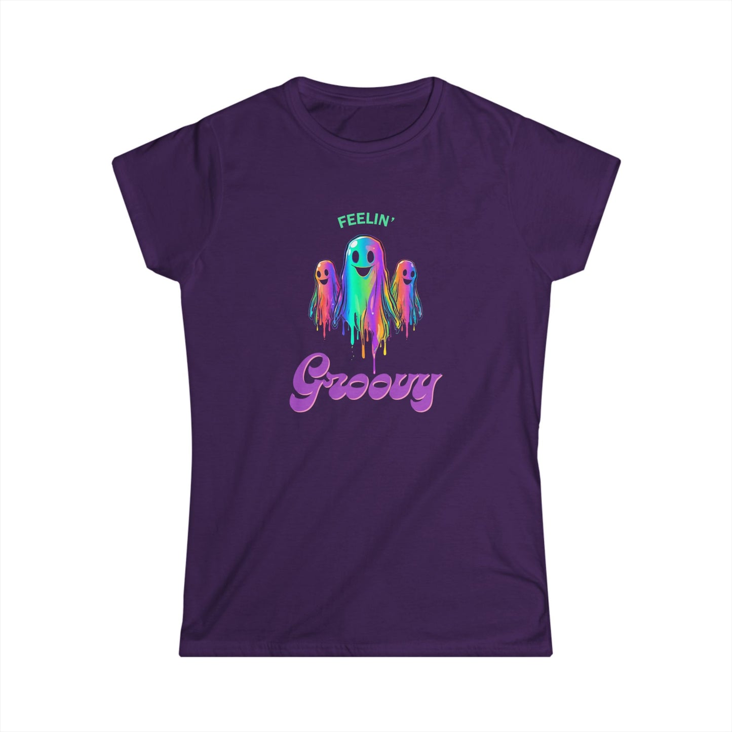 Groovy Ghosts Women's Softstyle Tee - Fun Casual Top, Vibrant Graphic Tee, Festival Shirt, Gift for Friends, Summer Vibes