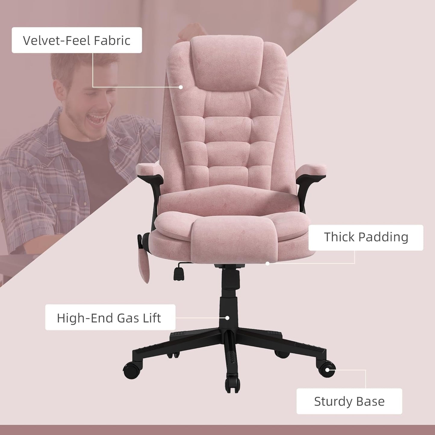 6 Point Vibrating Massage Office Chair with Heat, Velvet High Back