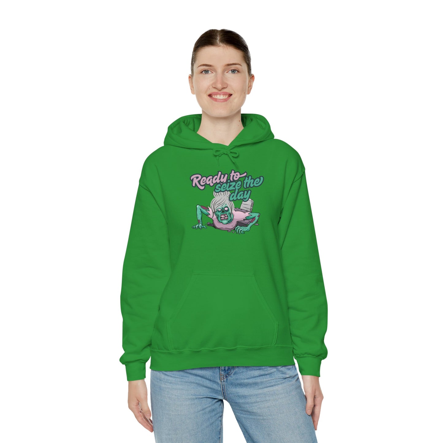 Zombie Vibes Hooded Sweatshirt - Seize the Day, Halloween Gift, Cozy Fall Wear, Unisex Pullover, Casual Comfort