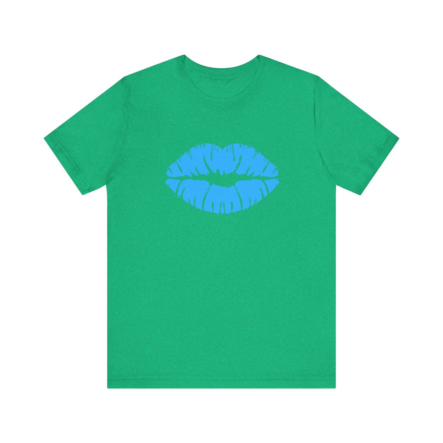 Blue Lips Kiss Print Unisex Tee, Casual Wear, Gift for Her, Valentine's Day Shirt, Fun Graphic Top, Everyday Style