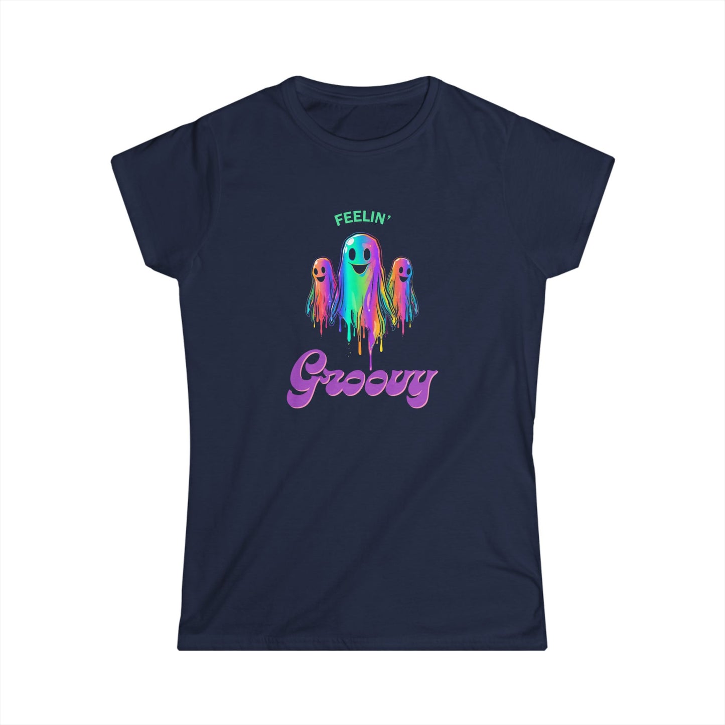 Groovy Ghosts Women's Softstyle Tee - Fun Casual Top, Vibrant Graphic Tee, Festival Shirt, Gift for Friends, Summer Vibes