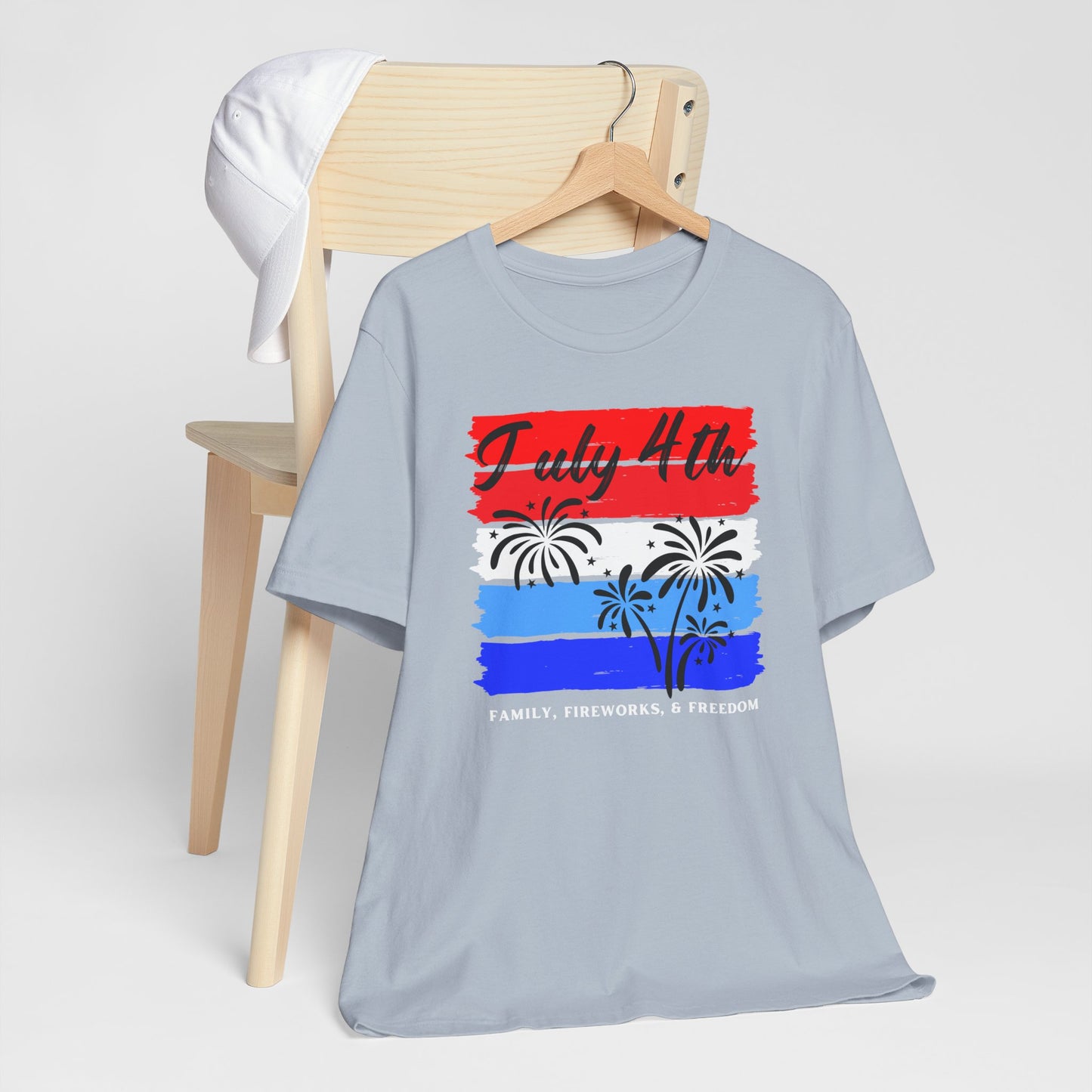 July 4th Family Freedom Tee, Unisex Independence Day Shirt, Patriotic Fireworks T-Shirt, Summer Celebration Top, Holiday Graphic Apparel