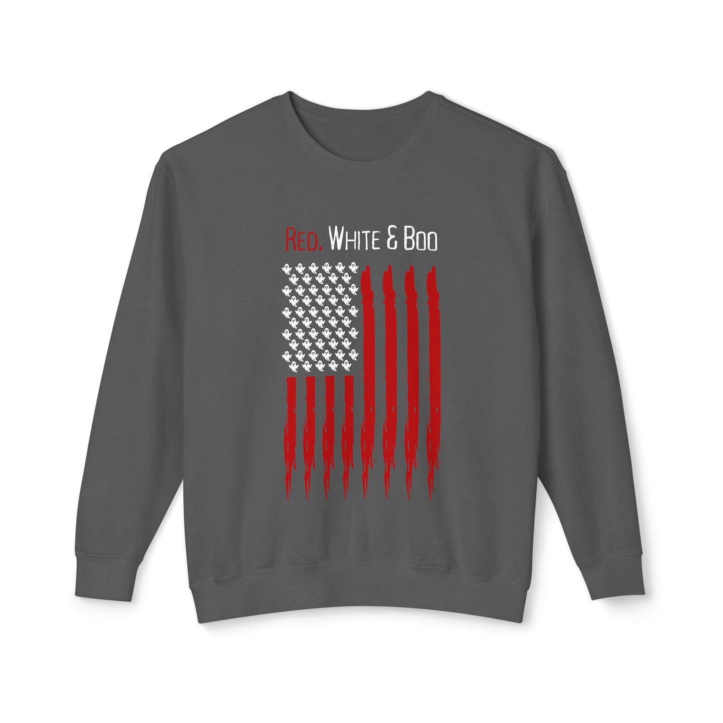 Red White and Boo Crewneck Sweatshirt with Flag Design, Show your American Spirit in Spooky Season