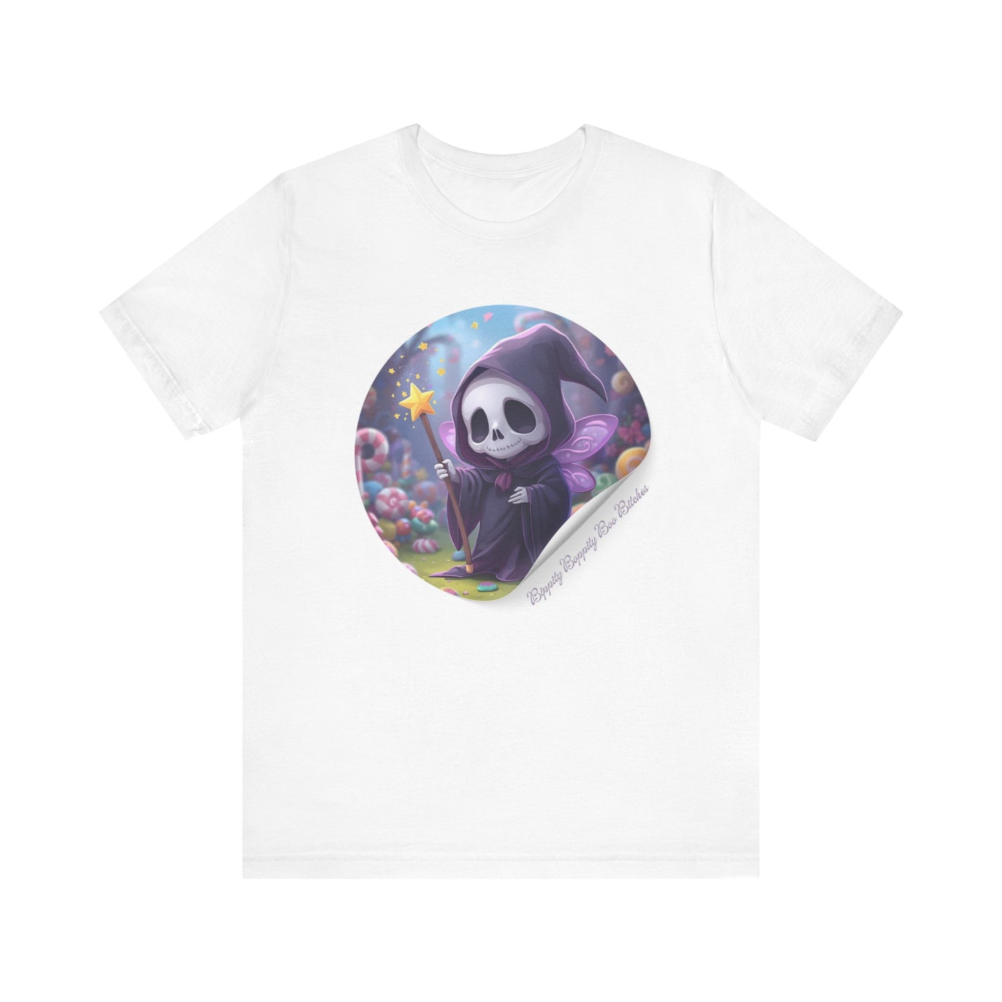 Boppity Boo Cute Grim Reaper Tee, Soft Unisex Jersey T-Shirt, Fun Halloween Shirt, Goth Aesthetic Apparel