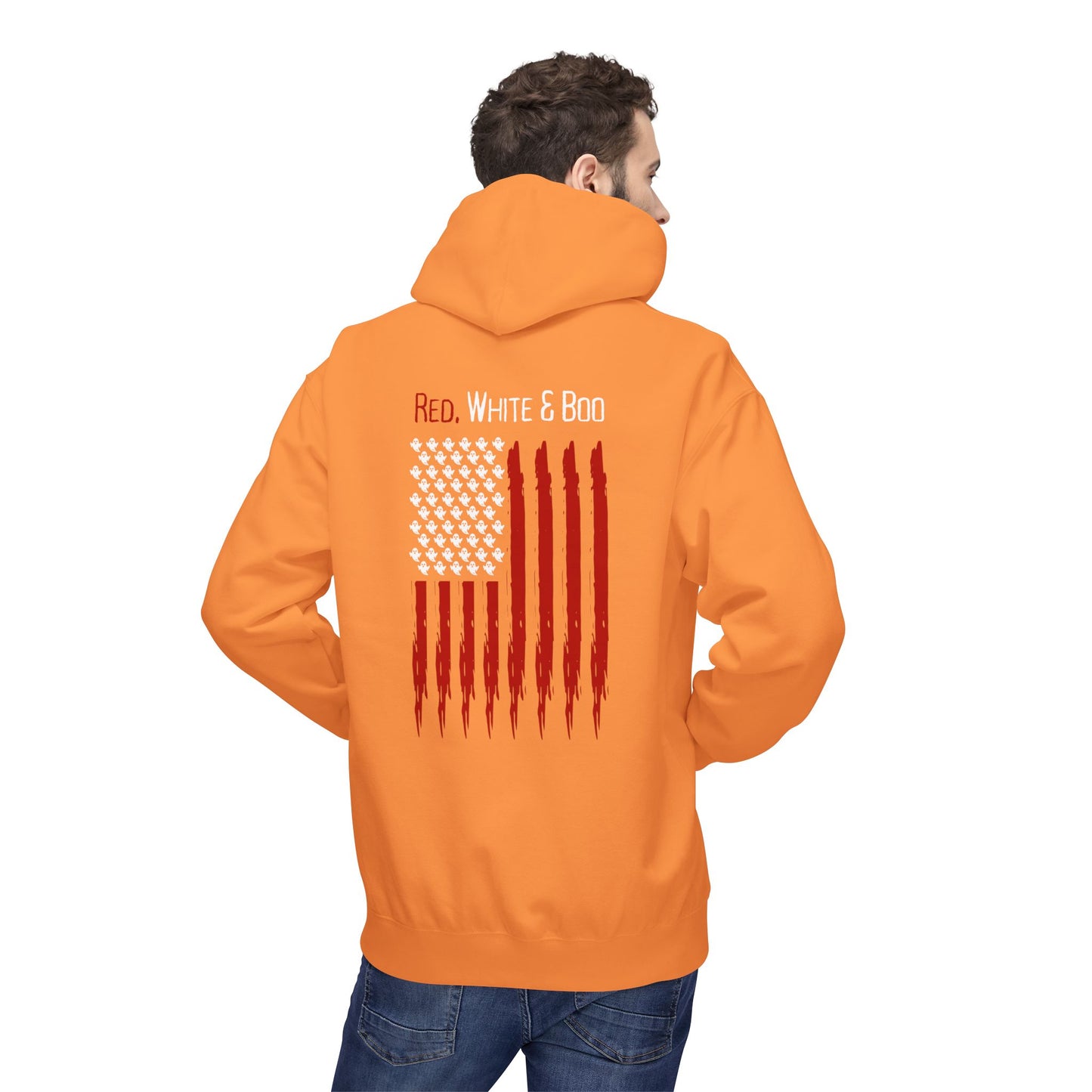 Red White and Boo Hoodie Unisex Midweight Softstyle Fleece Hoodie with Red Graphic, Cozy Sweatshirt for Fall, Gift for Him or Her, Casual Layering Top