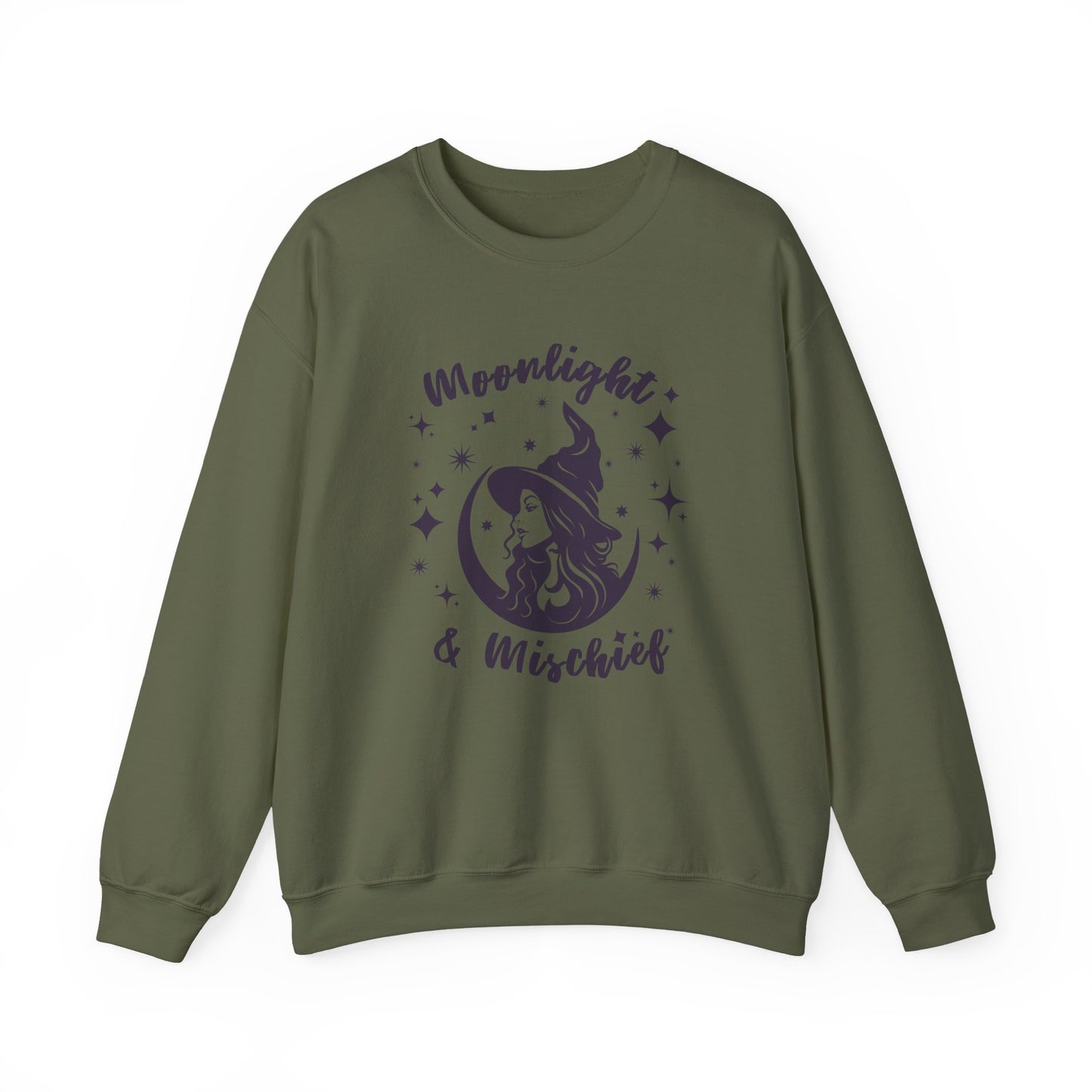 Moonlight & Mischief Crewneck Sweatshirt, Cozy Witchy Sweatshirt, Unisex Halloween Apparel, Fall Fashion, Gift for Her