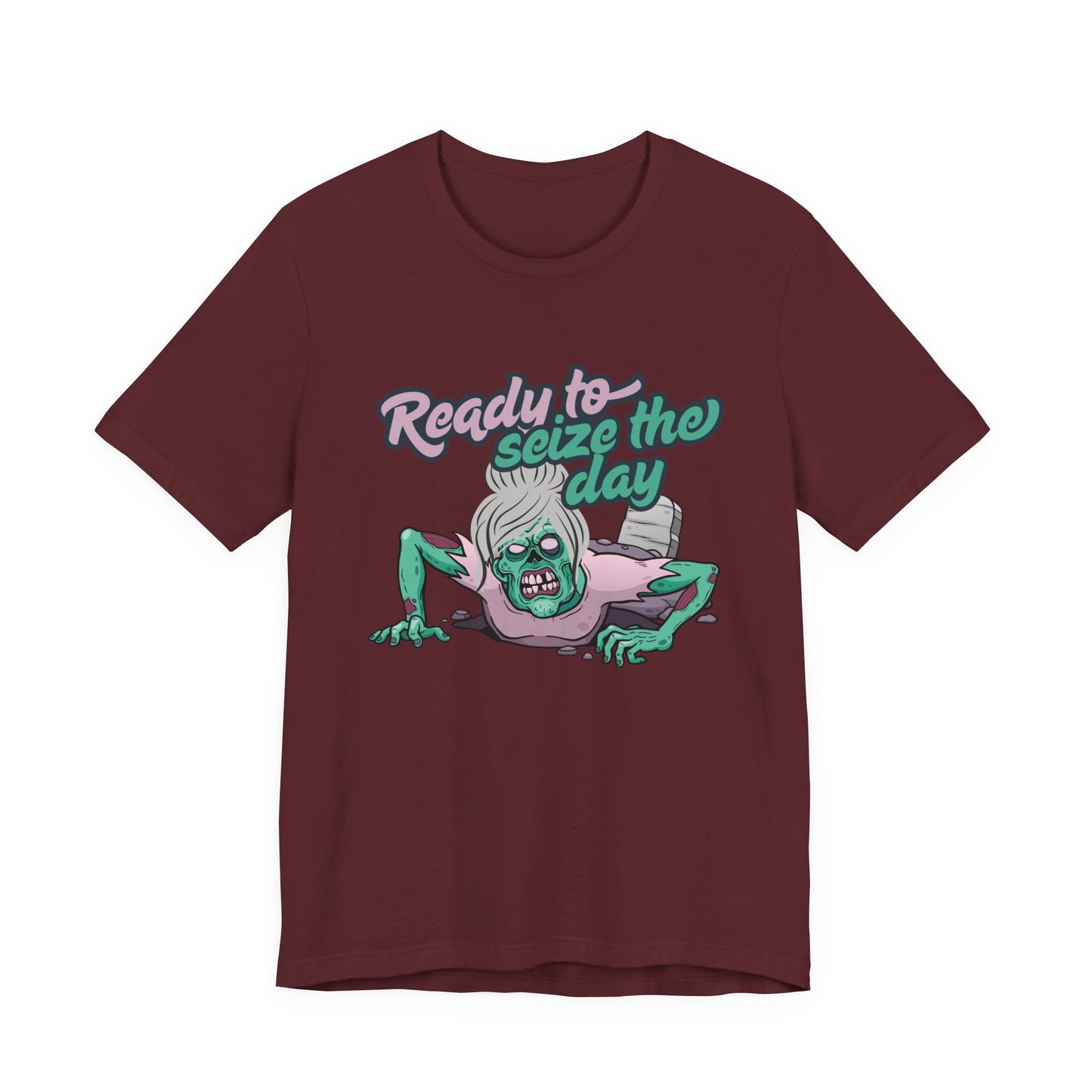 Zombie-Themed Graphic Tee, Ready to Seize the Day T-Shirt, Unisex Horror Costume, Halloween Apparel, Funny Zombie tee