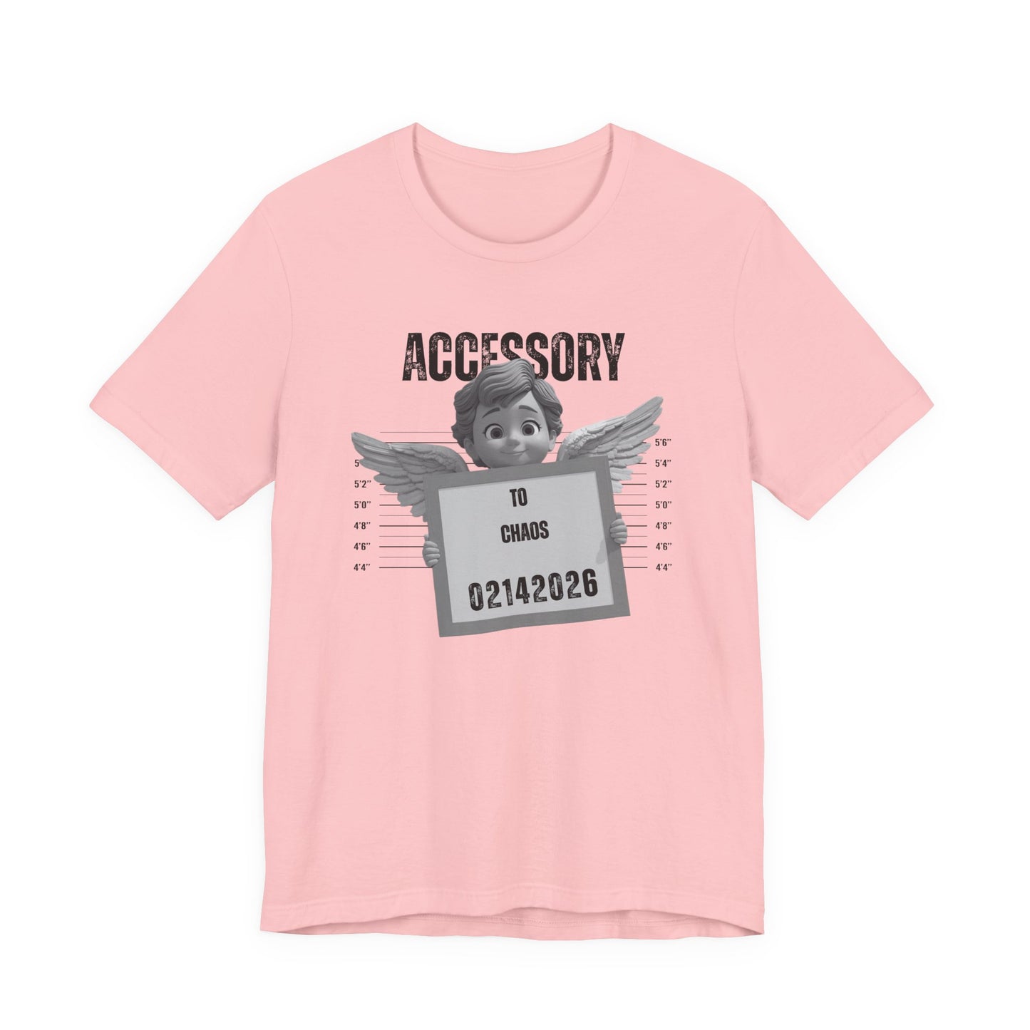 Accessory to Chaos Mugshot Tee — Funny Angel Mugshot Valentines T‑Shirt