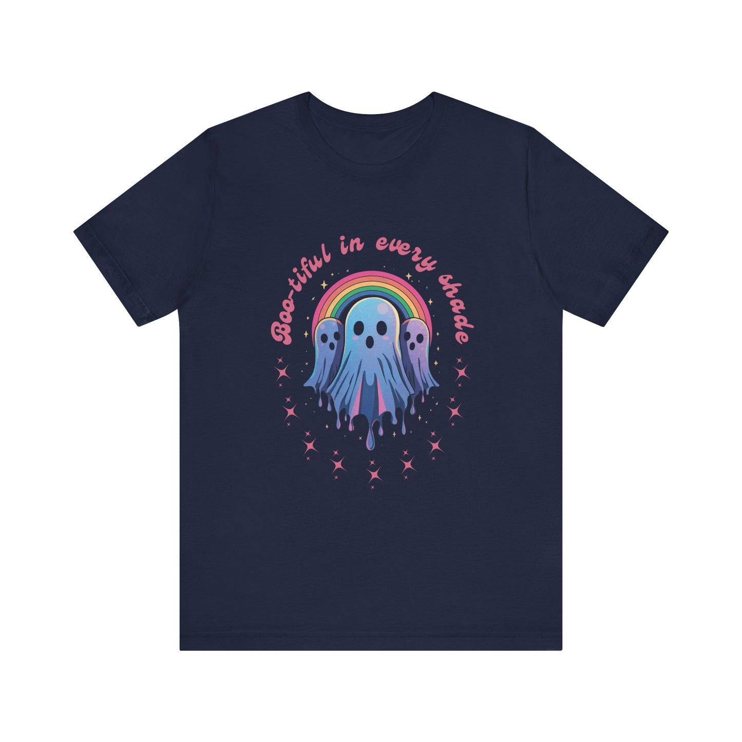 Bootiful in Every Color - Vibrant Rainbow Ghost Tee - Fun Casual T-shirt, Ghost Lovers Apparel, LGBTQ+ Pride Shirt, Halloween Costume Top, Colorful Graphic Tee