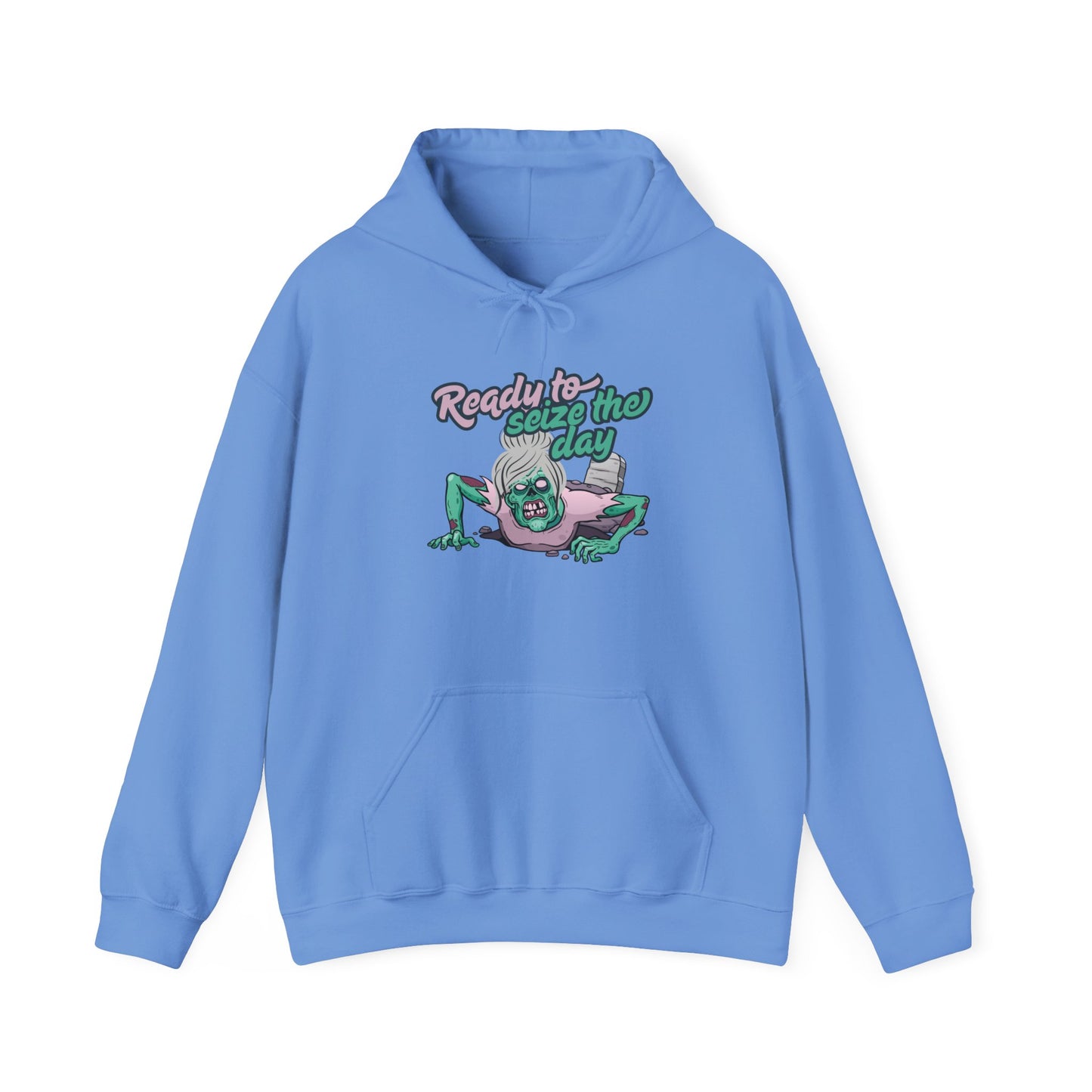 Zombie Vibes Hooded Sweatshirt - Seize the Day, Halloween Gift, Cozy Fall Wear, Unisex Pullover, Casual Comfort