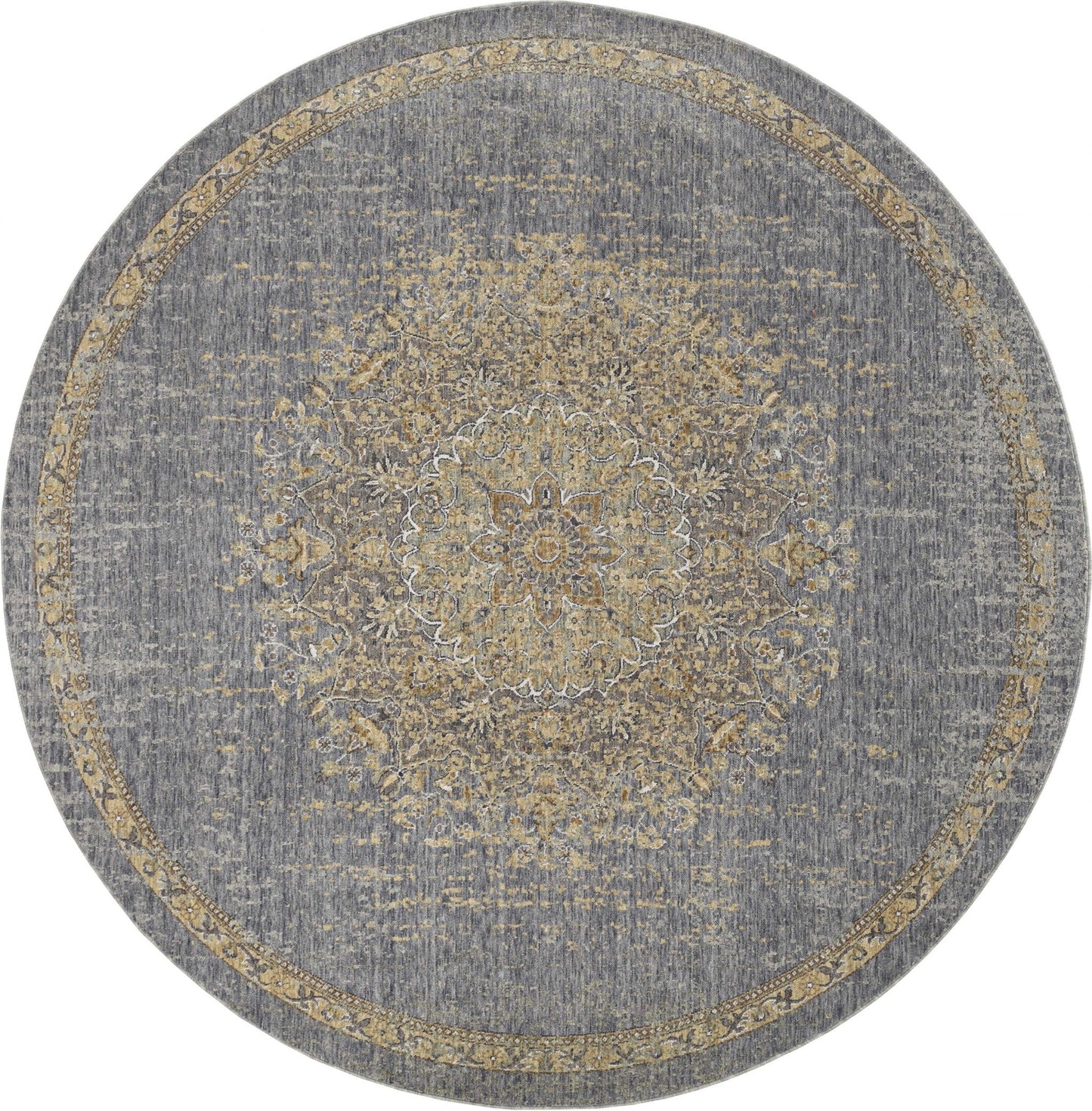 3inches x 5inches Slate Grey Medallion Bordered Wool Indoor Area Rug