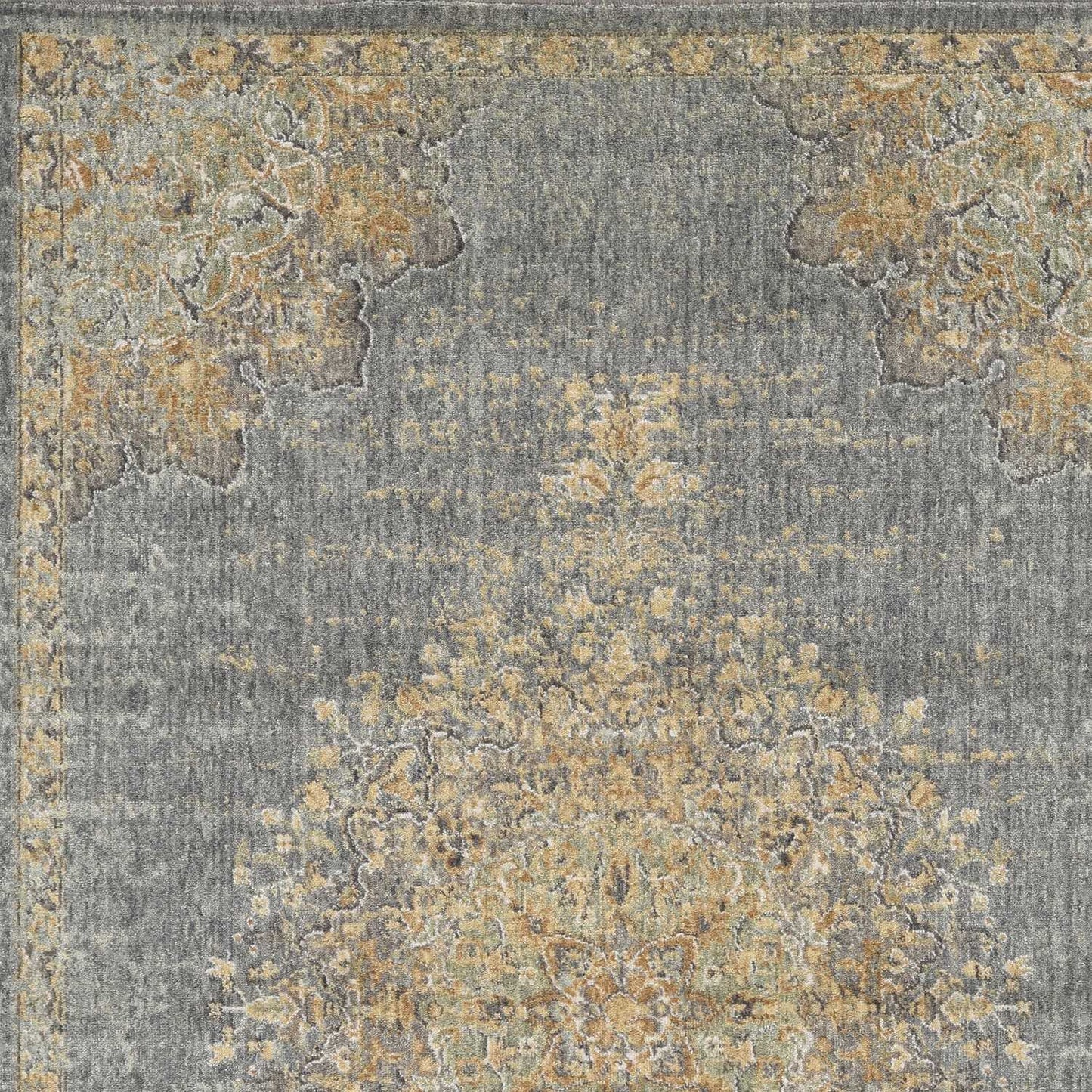 3inches x 5inches Slate Grey Medallion Bordered Wool Indoor Area Rug