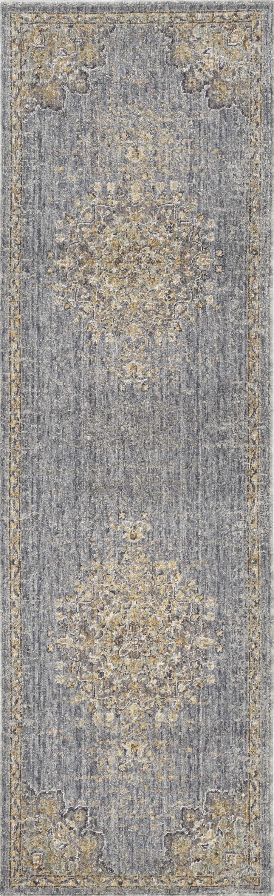 3inches x 5inches Slate Grey Medallion Bordered Wool Indoor Area Rug