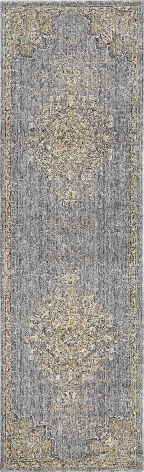 3inches x 5inches Slate Grey Medallion Bordered Wool Indoor Area Rug
