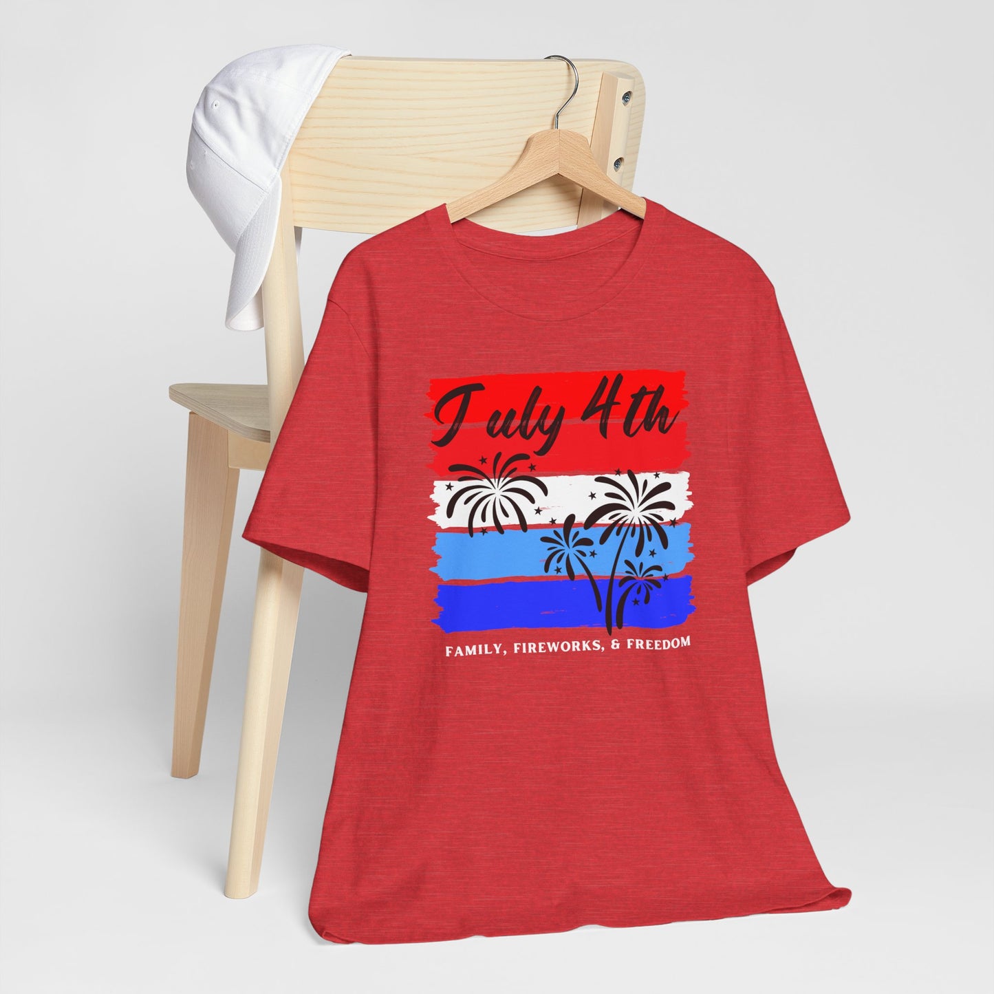 July 4th Family Freedom Tee, Unisex Independence Day Shirt, Patriotic Fireworks T-Shirt, Summer Celebration Top, Holiday Graphic Apparel