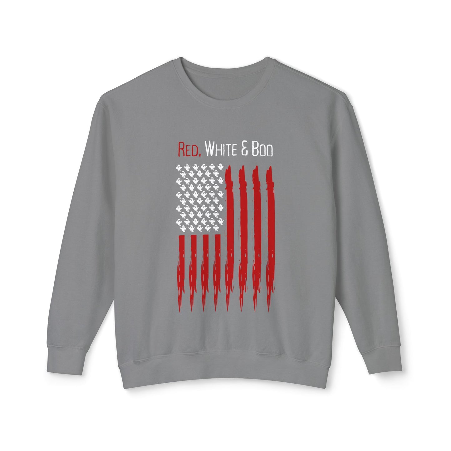 Red White and Boo Crewneck Sweatshirt with Flag Design, Show your American Spirit in Spooky Season