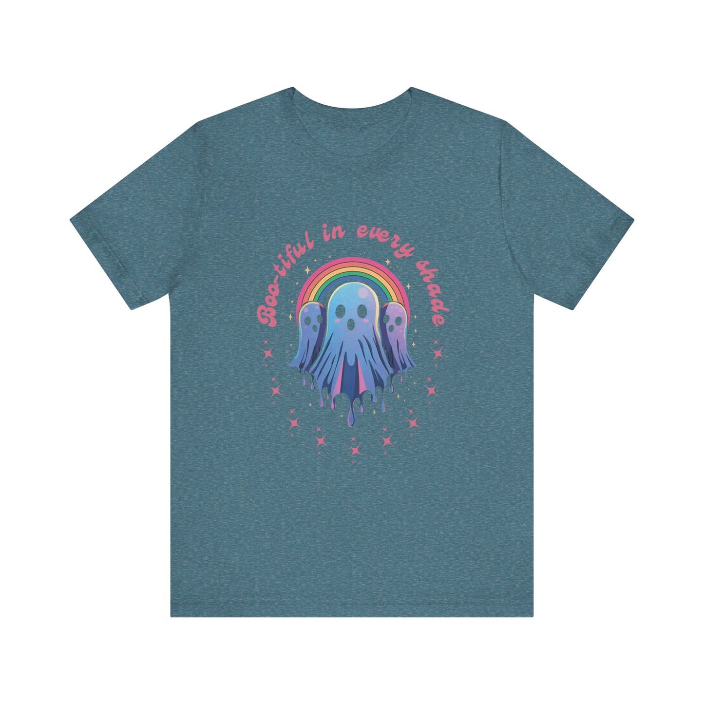 Bootiful in Every Color - Vibrant Rainbow Ghost Tee - Fun Casual T-shirt, Ghost Lovers Apparel, LGBTQ+ Pride Shirt, Halloween Costume Top, Colorful Graphic Tee
