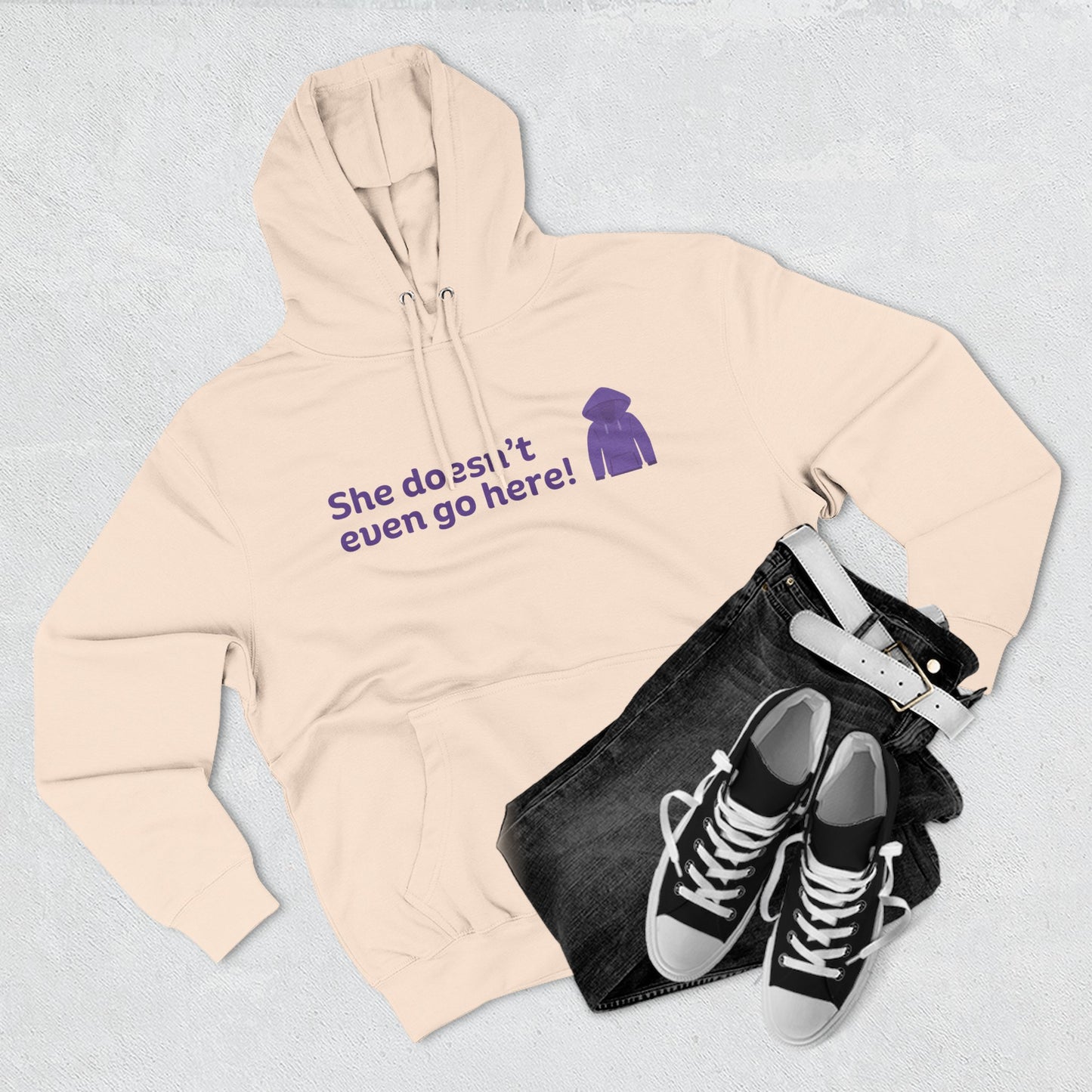 She Doesn't Go Here Statement Hoodie for Fun-Loving Souls | Cozy Fleece Pullover, Ideal Gift for Friends or Birthdays, Funny Quote Apparel