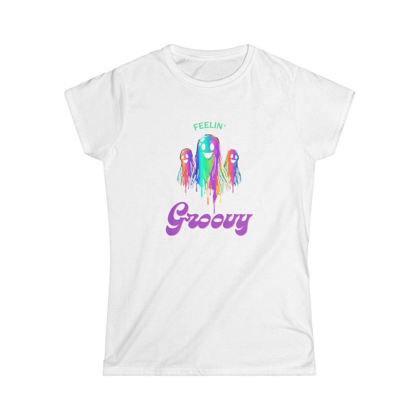 Groovy Ghosts Women's Softstyle Tee - Fun Casual Top, Vibrant Graphic Tee, Festival Shirt, Gift for Friends, Summer Vibes