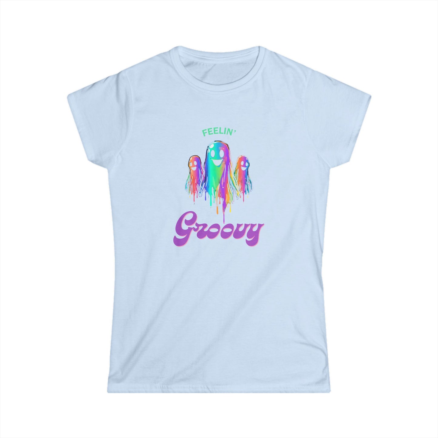 Groovy Ghosts Women's Softstyle Tee - Fun Casual Top, Vibrant Graphic Tee, Festival Shirt, Gift for Friends, Summer Vibes