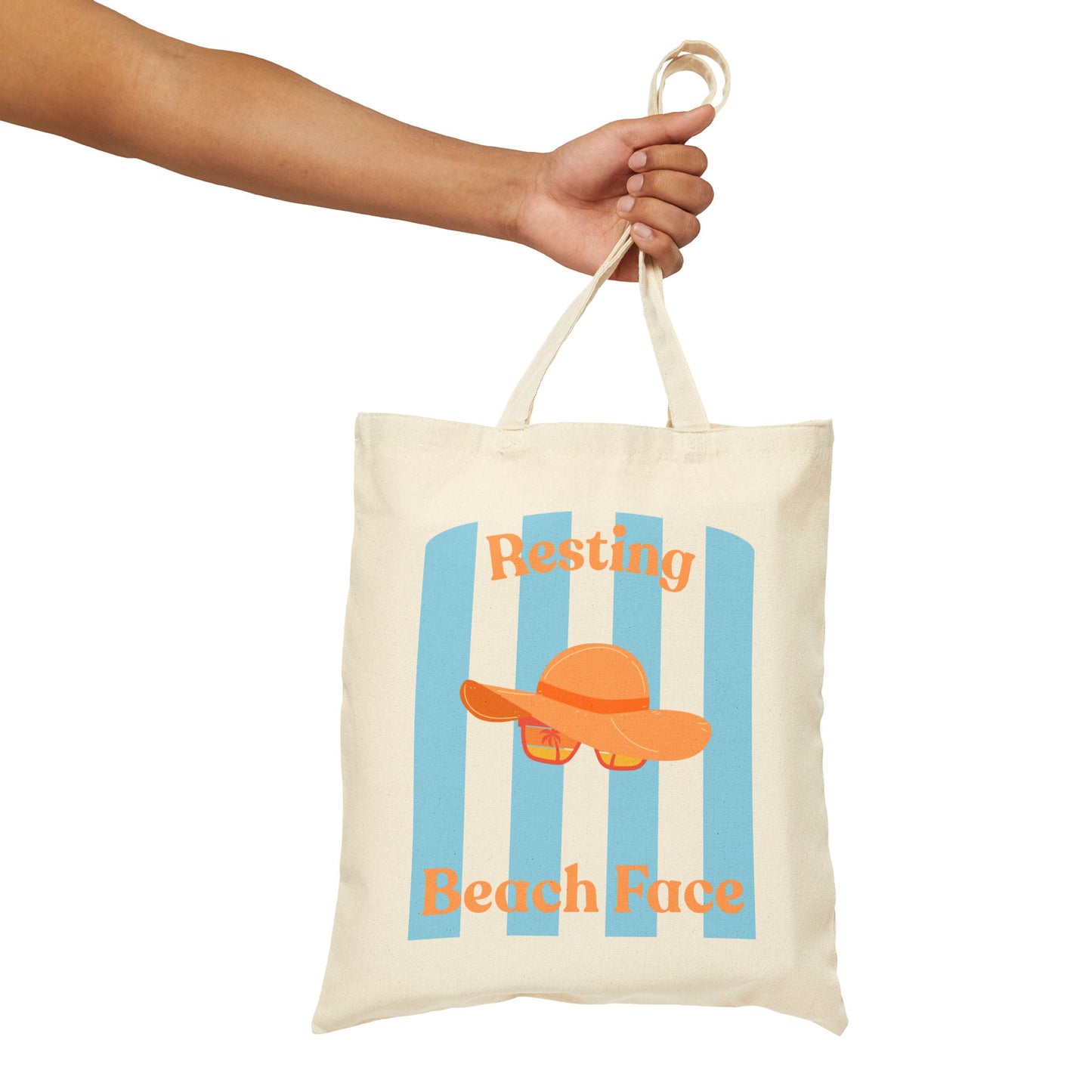 Beach Tote Bag — "Resting Beach Face" Canvas Tote with Sun Hat Design