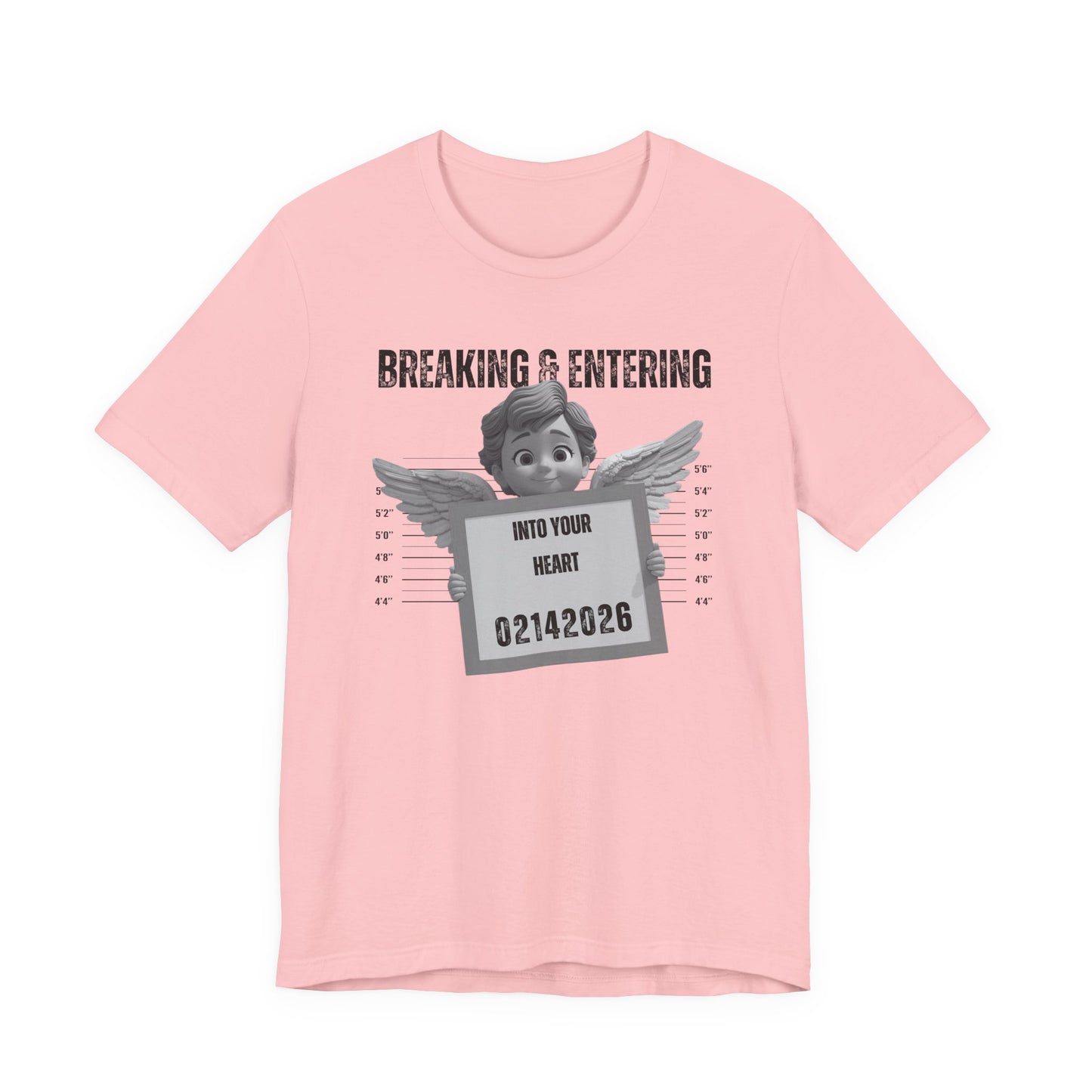 Breaking & Entering Into Your Heart Tee — Cute Cupid Mugshot Graphic Shirt (02/14/2026)
