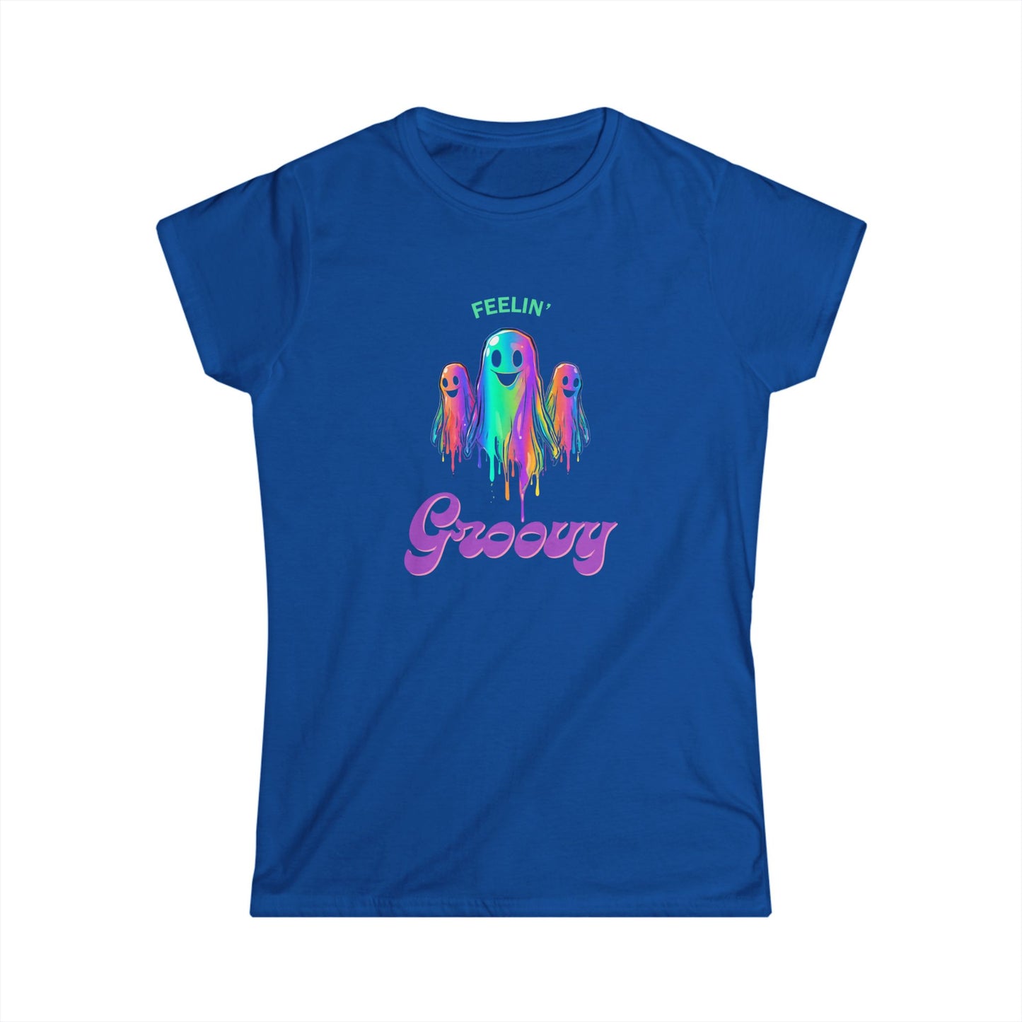 Groovy Ghosts Women's Softstyle Tee - Fun Casual Top, Vibrant Graphic Tee, Festival Shirt, Gift for Friends, Summer Vibes