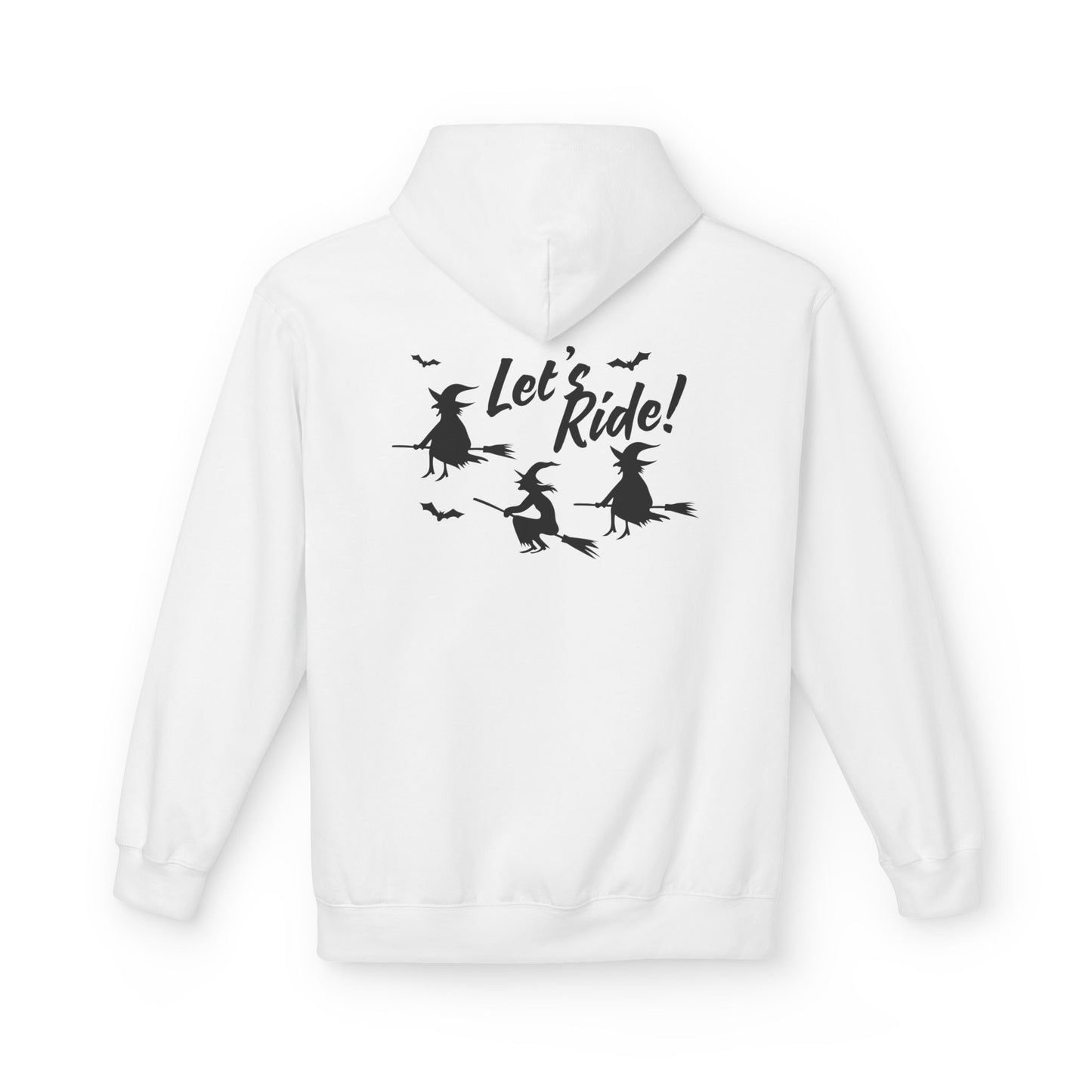 Let's Ride Witches Witchy Broomstick Hoodie, Unisex Midweight Fleece Sweatshirt, Halloween Apparel, Cozy Witch Costume, Spooky Season