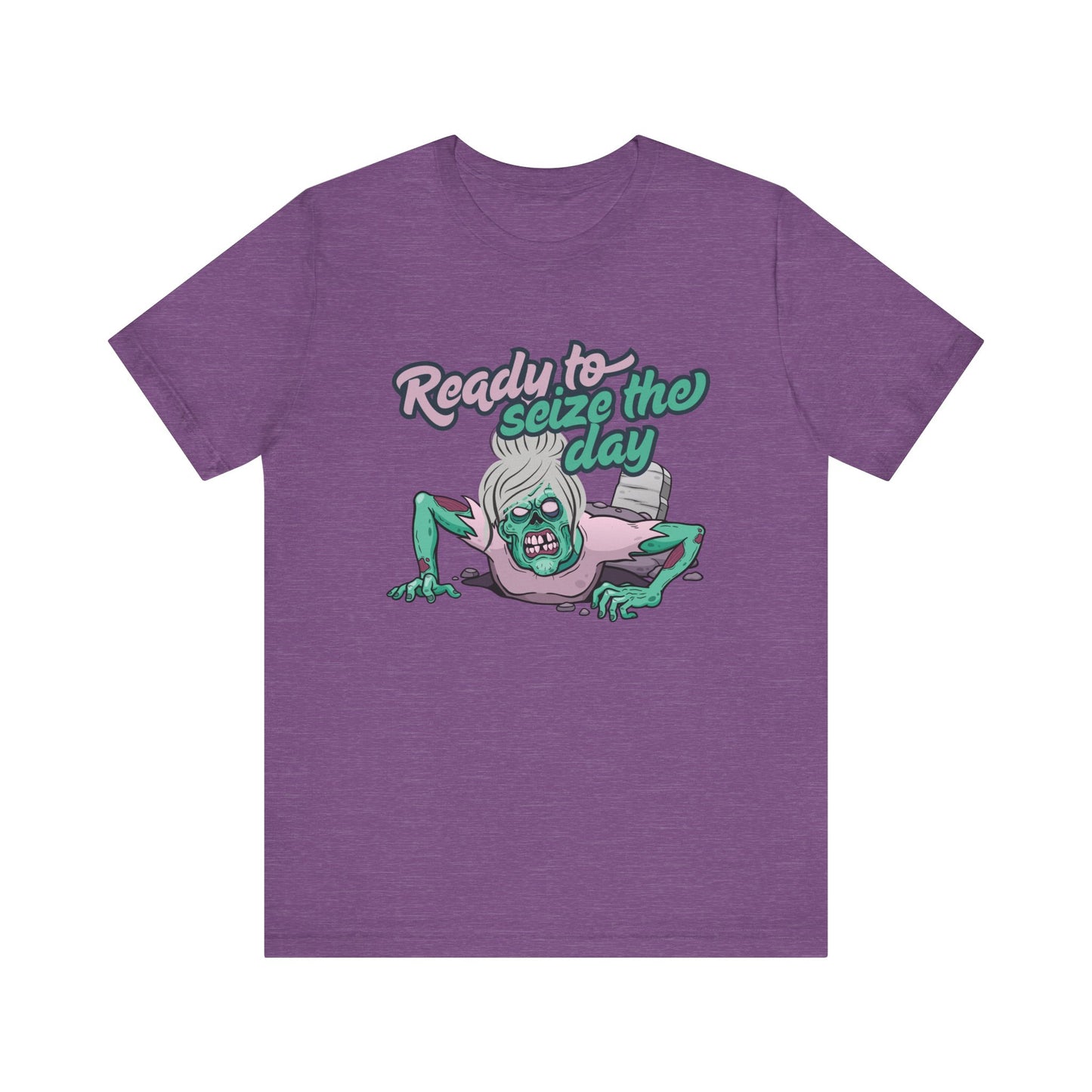 Zombie-Themed Graphic Tee, Ready to Seize the Day T-Shirt, Unisex Horror Costume, Halloween Apparel, Funny Zombie tee