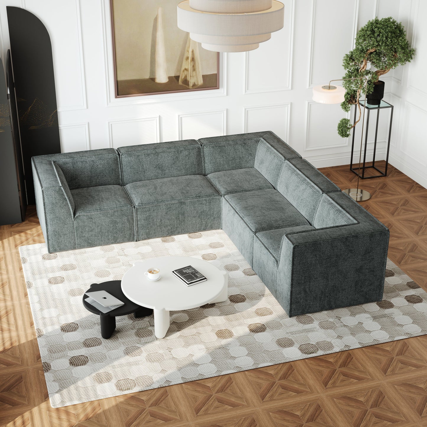 106x106" Chenille Modular L Shaped Sectional Sofa,Luxury Floor Couch