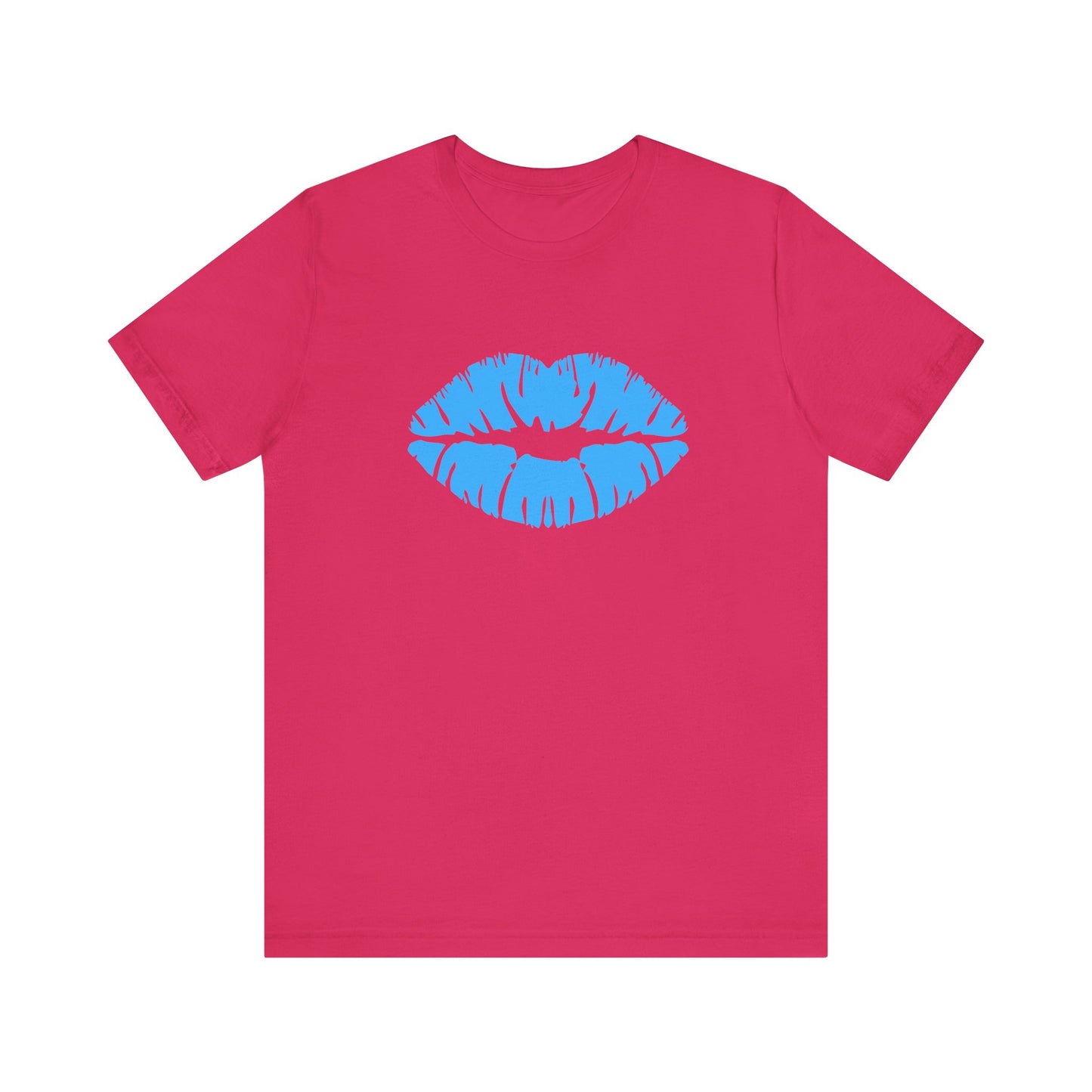 Blue Lips Kiss Print Unisex Tee, Casual Wear, Gift for Her, Valentine's Day Shirt, Fun Graphic Top, Everyday Style