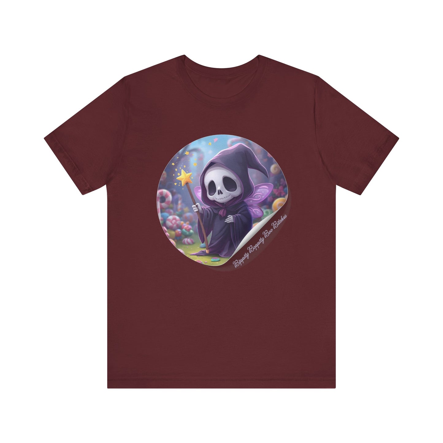 Boppity Boo Cute Grim Reaper Tee, Soft Unisex Jersey T-Shirt, Fun Halloween Shirt, Goth Aesthetic Apparel