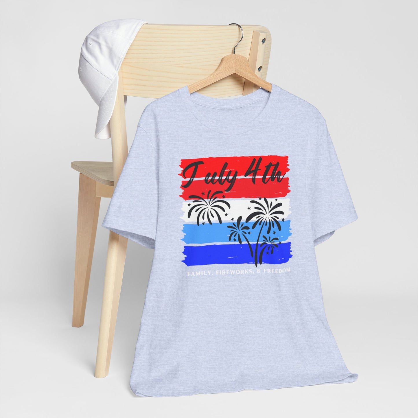 July 4th Family Freedom Tee, Unisex Independence Day Shirt, Patriotic Fireworks T-Shirt, Summer Celebration Top, Holiday Graphic Apparel