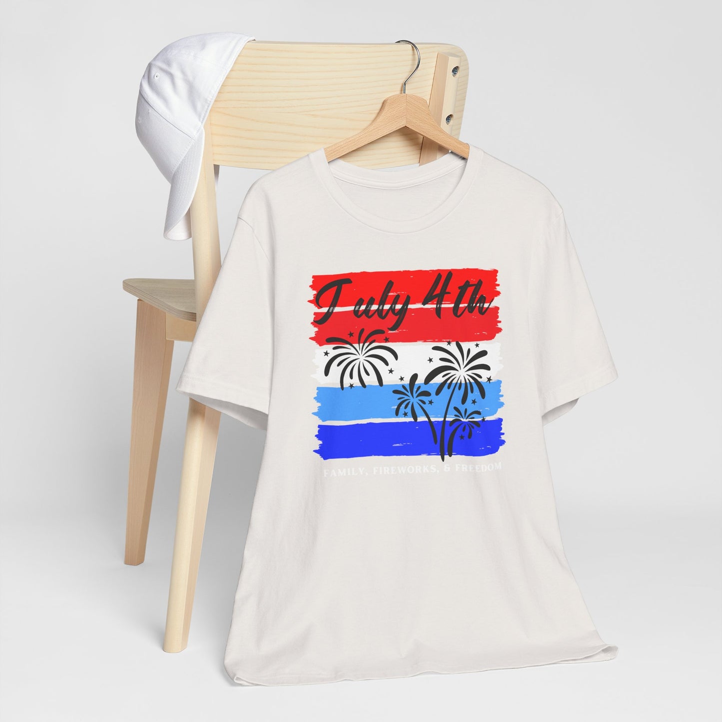 July 4th Family Freedom Tee, Unisex Independence Day Shirt, Patriotic Fireworks T-Shirt, Summer Celebration Top, Holiday Graphic Apparel