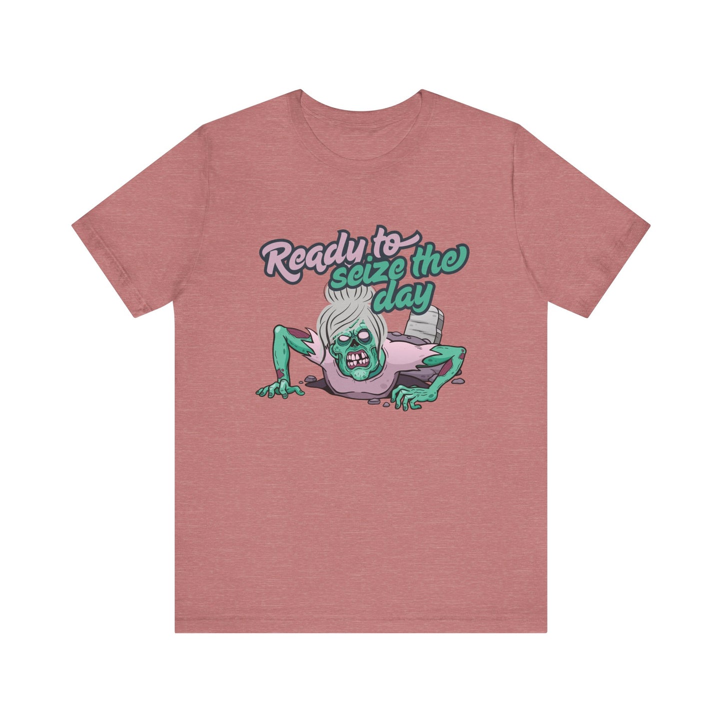 Zombie-Themed Graphic Tee, Ready to Seize the Day T-Shirt, Unisex Horror Costume, Halloween Apparel, Funny Zombie tee